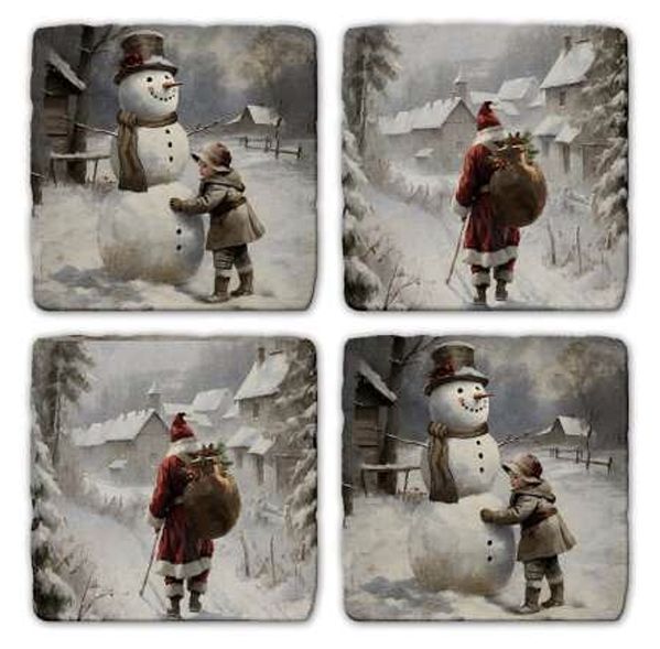 Santa and Snowman Coaster Set