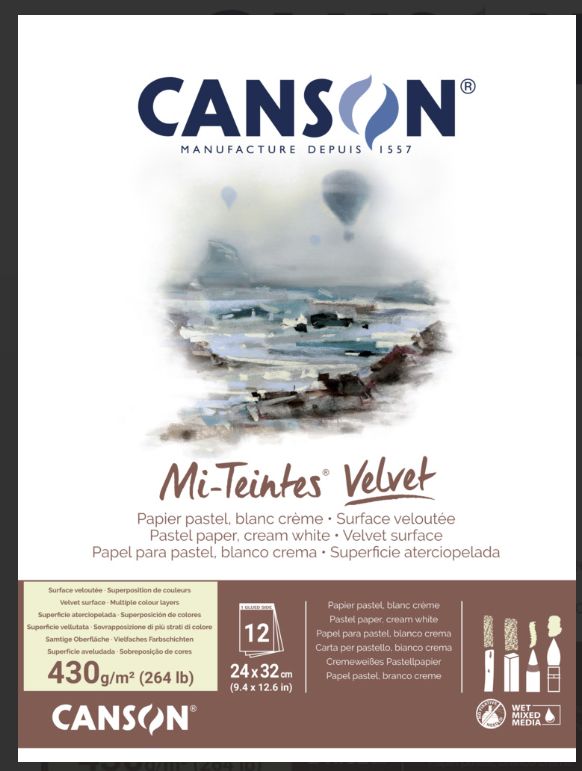 Canson Mi-Teintes Velvet 9x12"430gsm Cream 12 Sheets