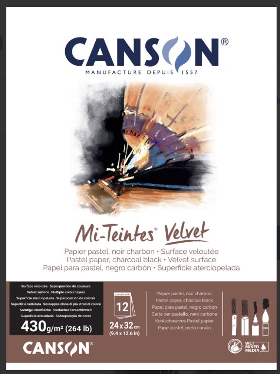 Canson Mi-Teintes Velvet 9x12"430gsm Black 12 Sheets