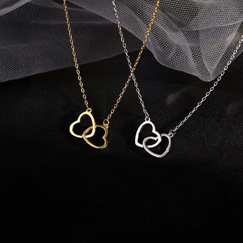 Two Heart Shaped Necklaces Female Fashion Jewelry