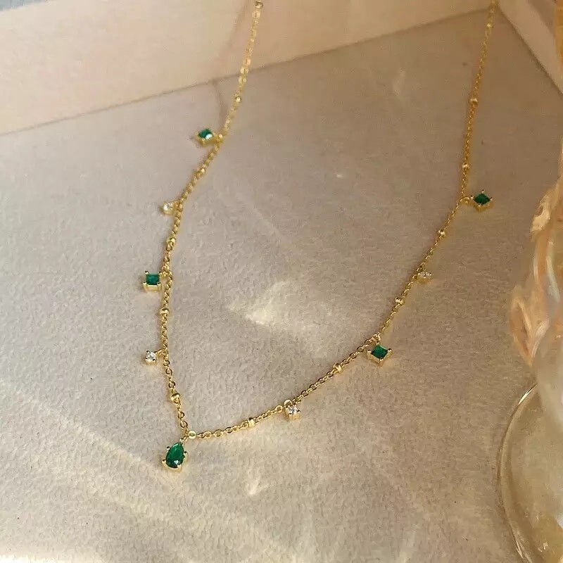 Exquisite Green Zircon Clavicle Chain Necklace Choker