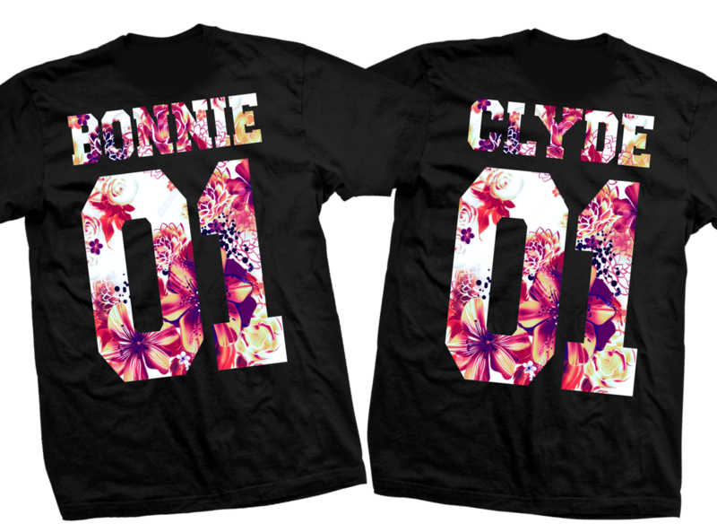 1 T-shirt BONNIE + 1 T-shirt CLYDE con stampa dei numeri a scelta