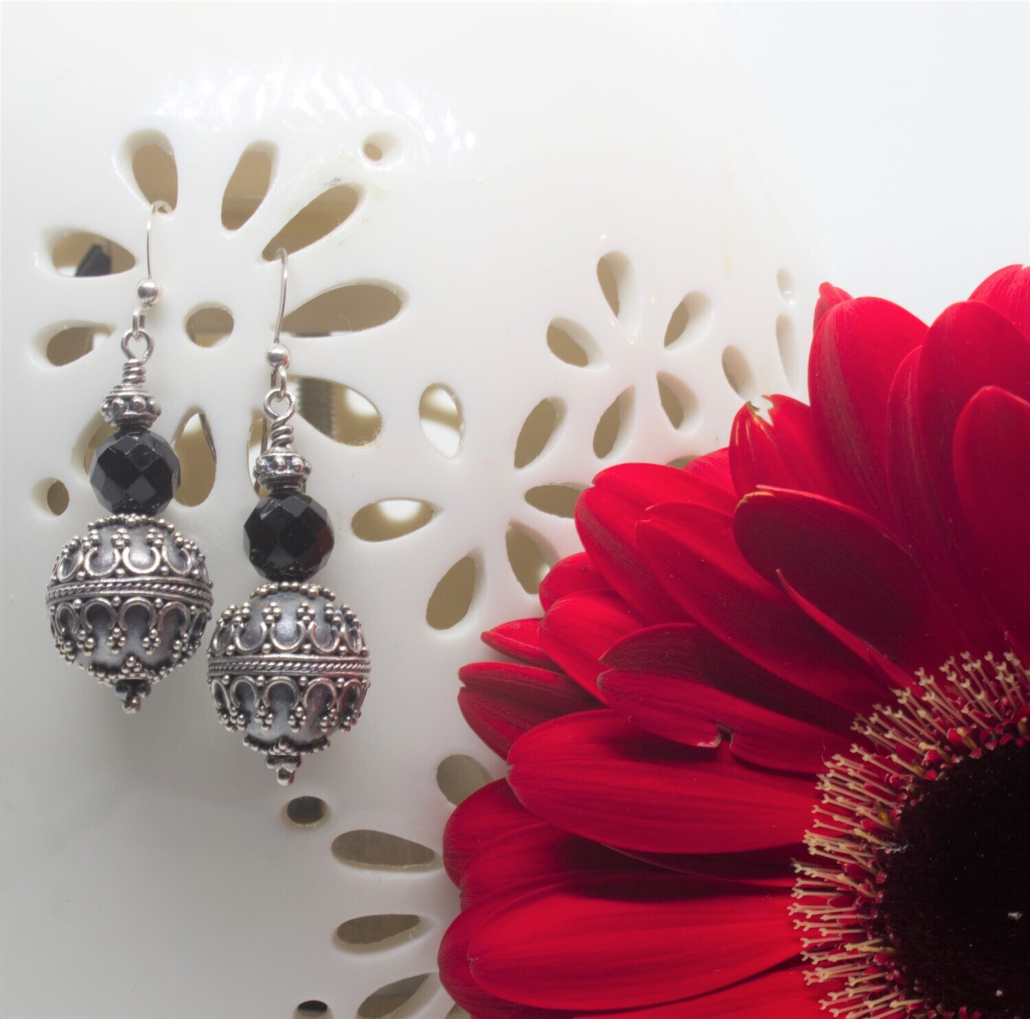 Black Onyx and Sterling Silver Earrings