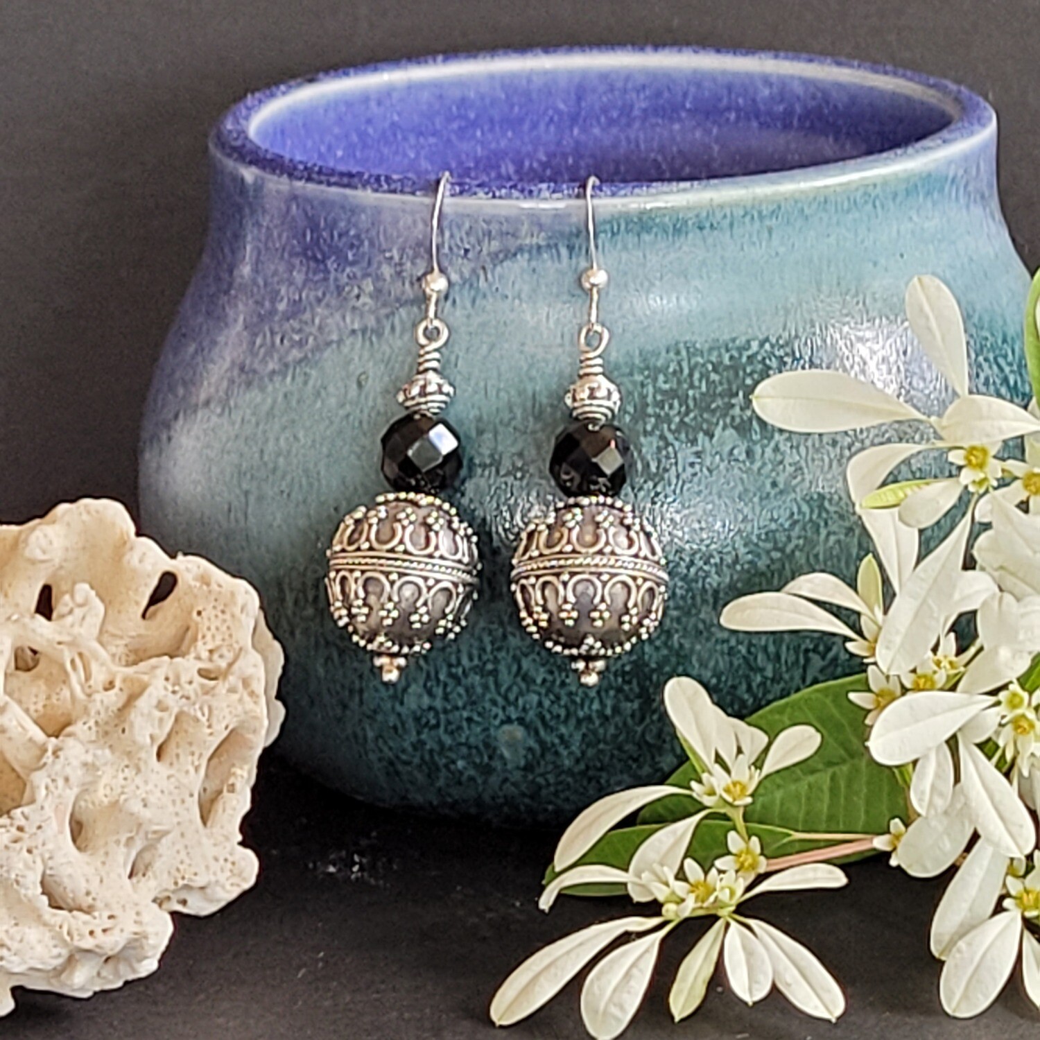 Black Onyx and Sterling Silver Earrings