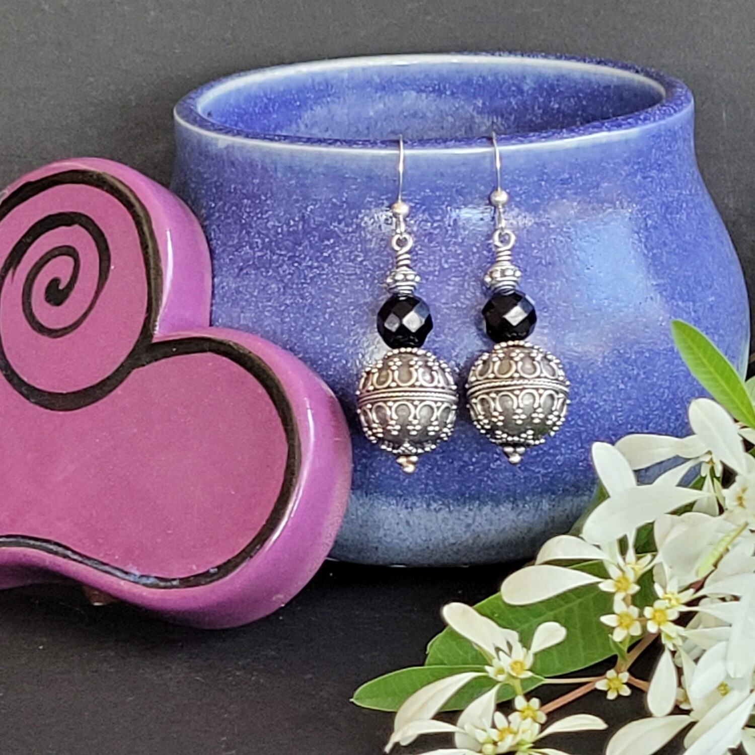 Black Onyx and Sterling Silver Earrings