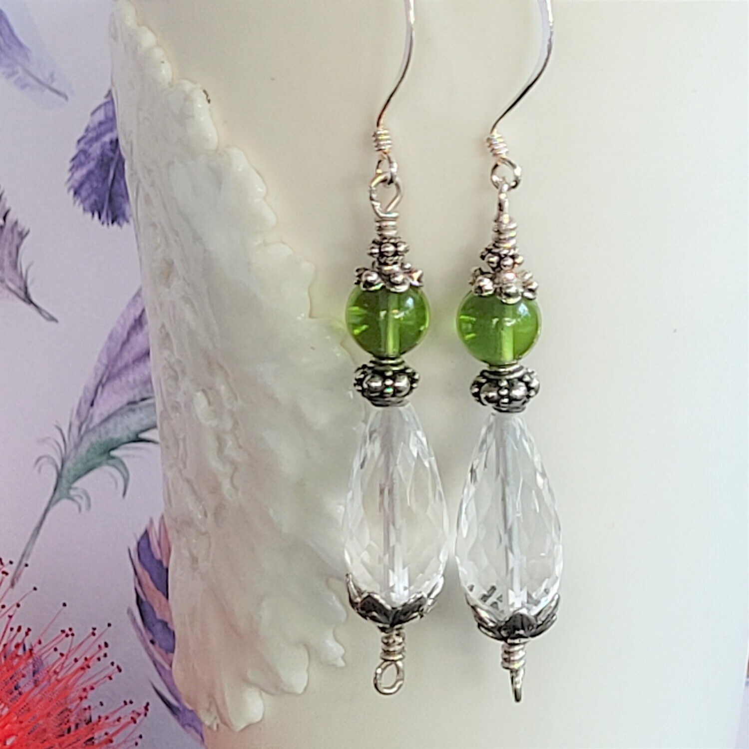 Peridot and Clear Quartz Sterling Silver Earrings