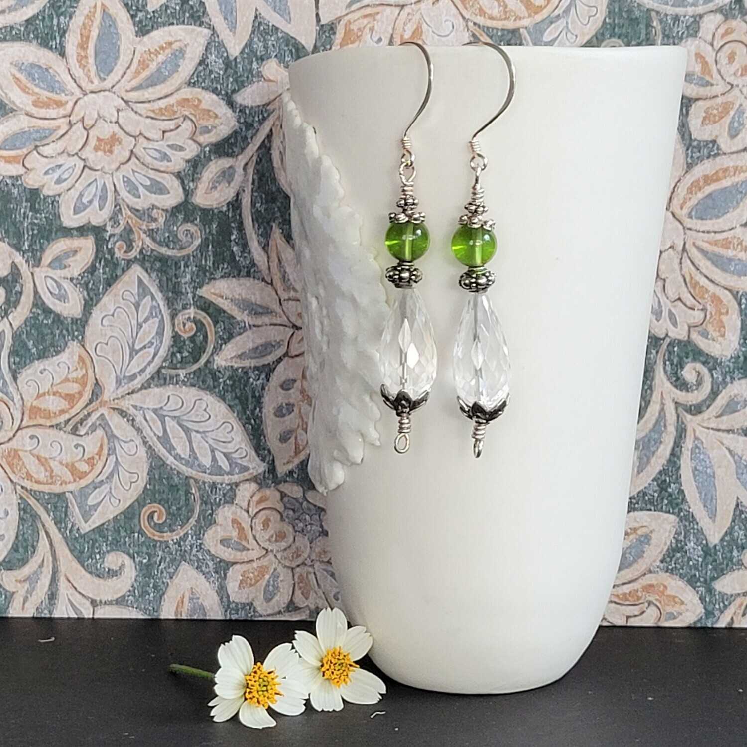 Peridot and Clear Quartz Sterling Silver Earrings