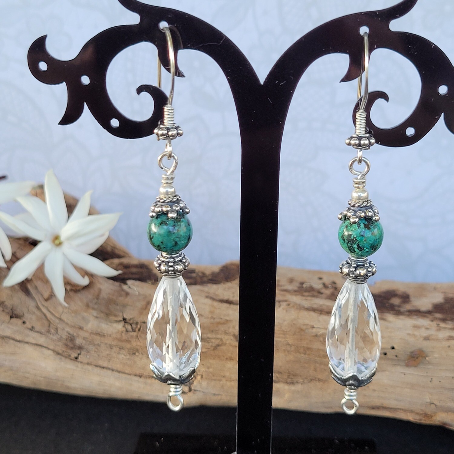 African Turquoise and Clear Quartz Earrings