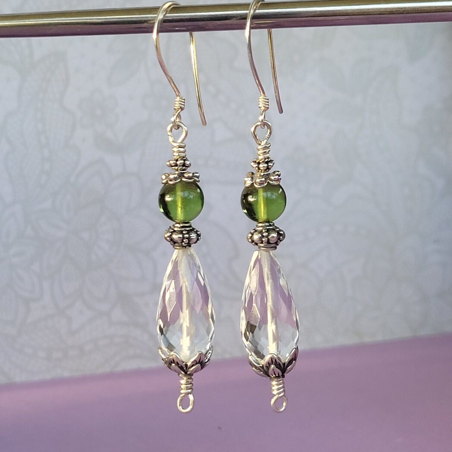 Peridot and Clear Quartz Sterling Silver Earrings