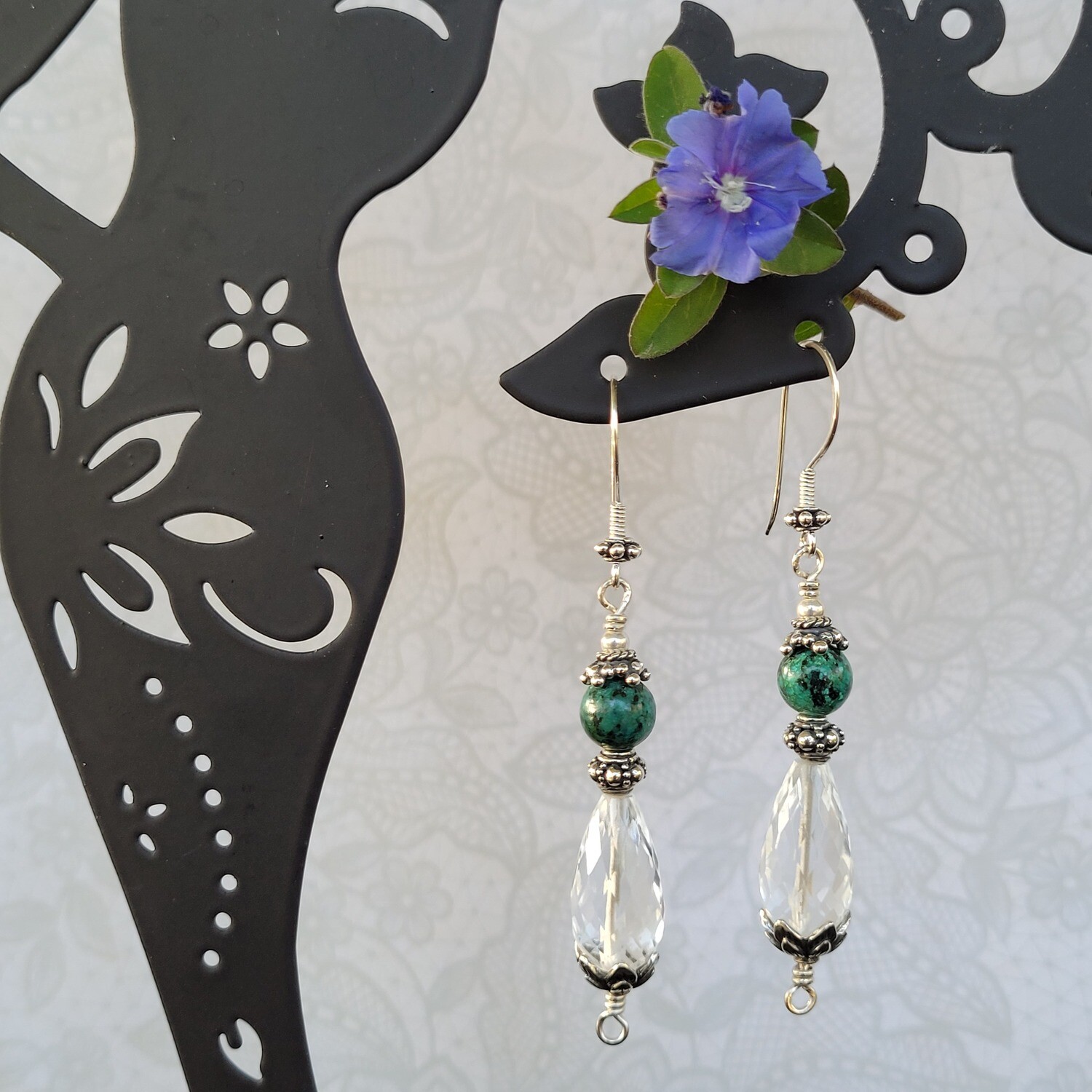 African Turquoise and Clear Quartz Earrings