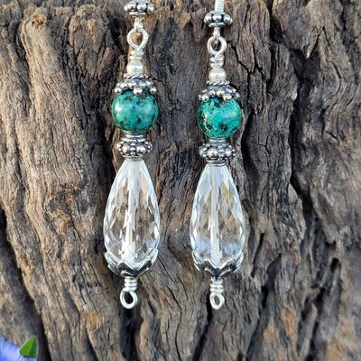 African Turquoise and Clear Quartz Earrings