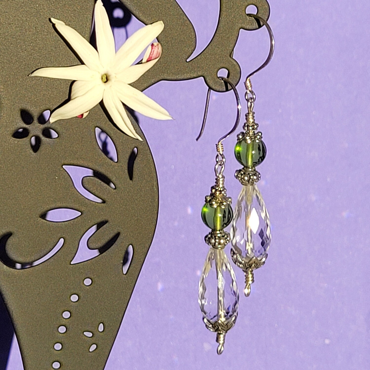 Peridot and Clear Quartz Sterling Silver Earrings