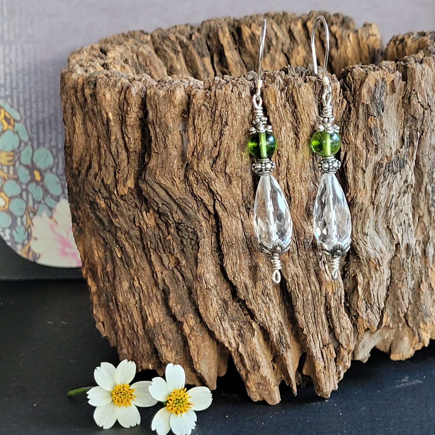 Peridot and Clear Quartz Sterling Silver Earrings