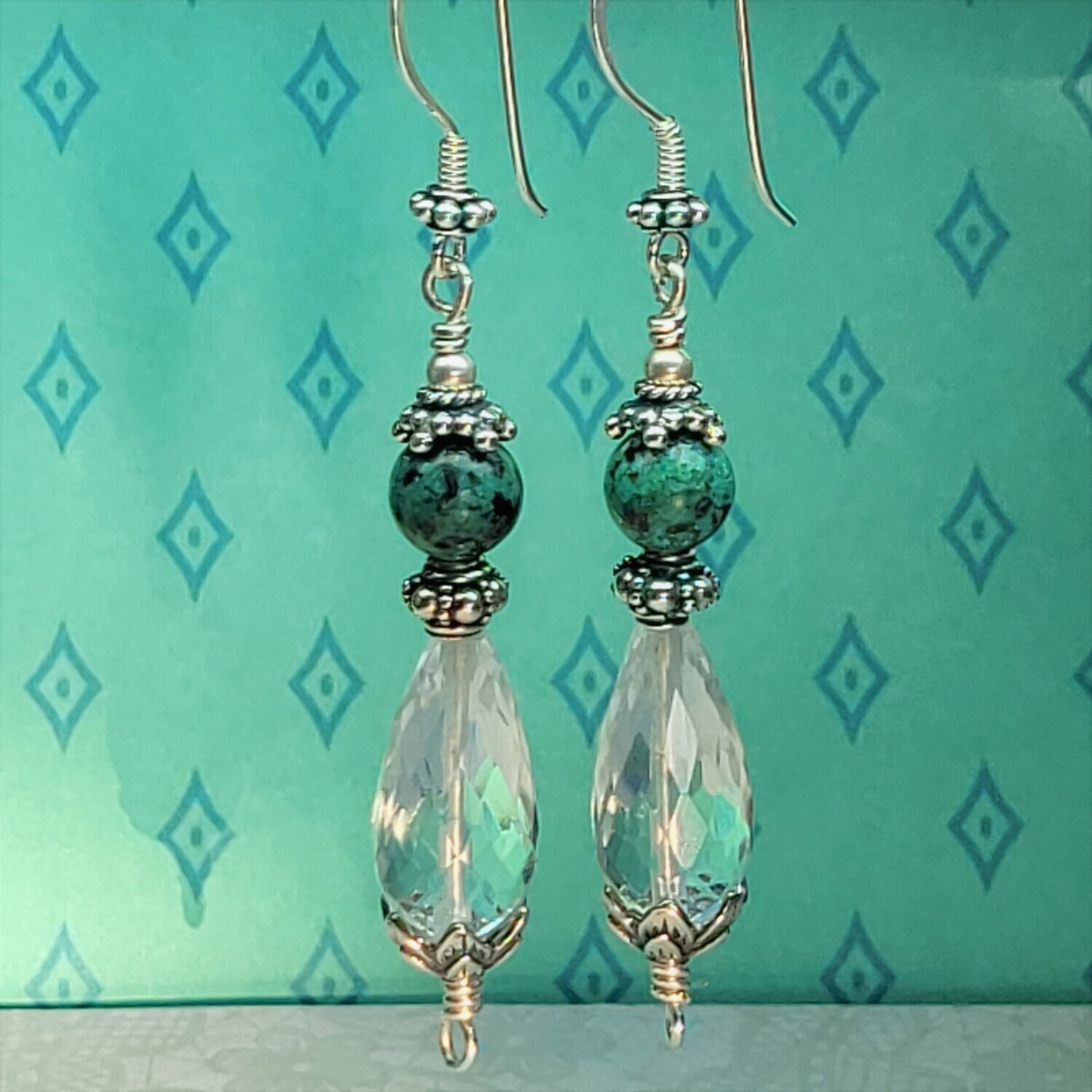 African Turquoise and Clear Quartz Earrings