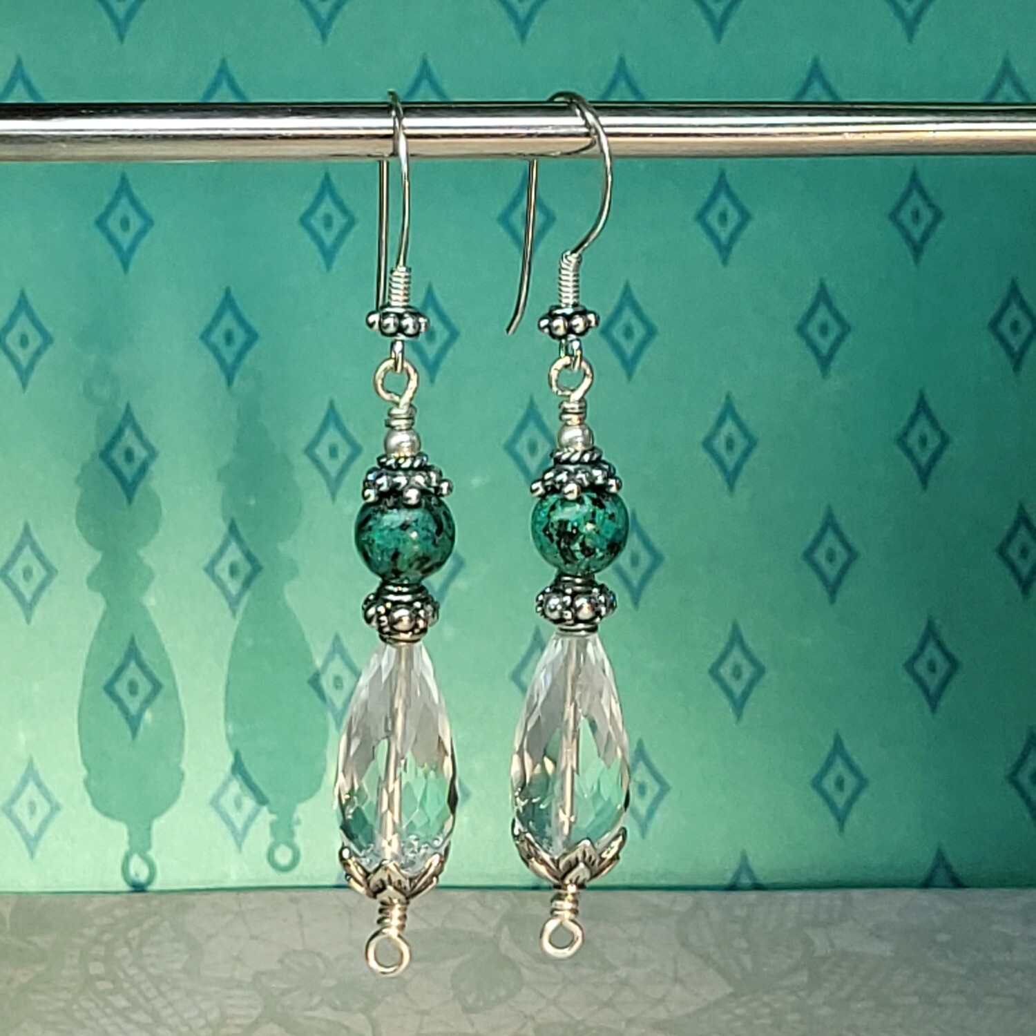 African Turquoise and Clear Quartz Earrings