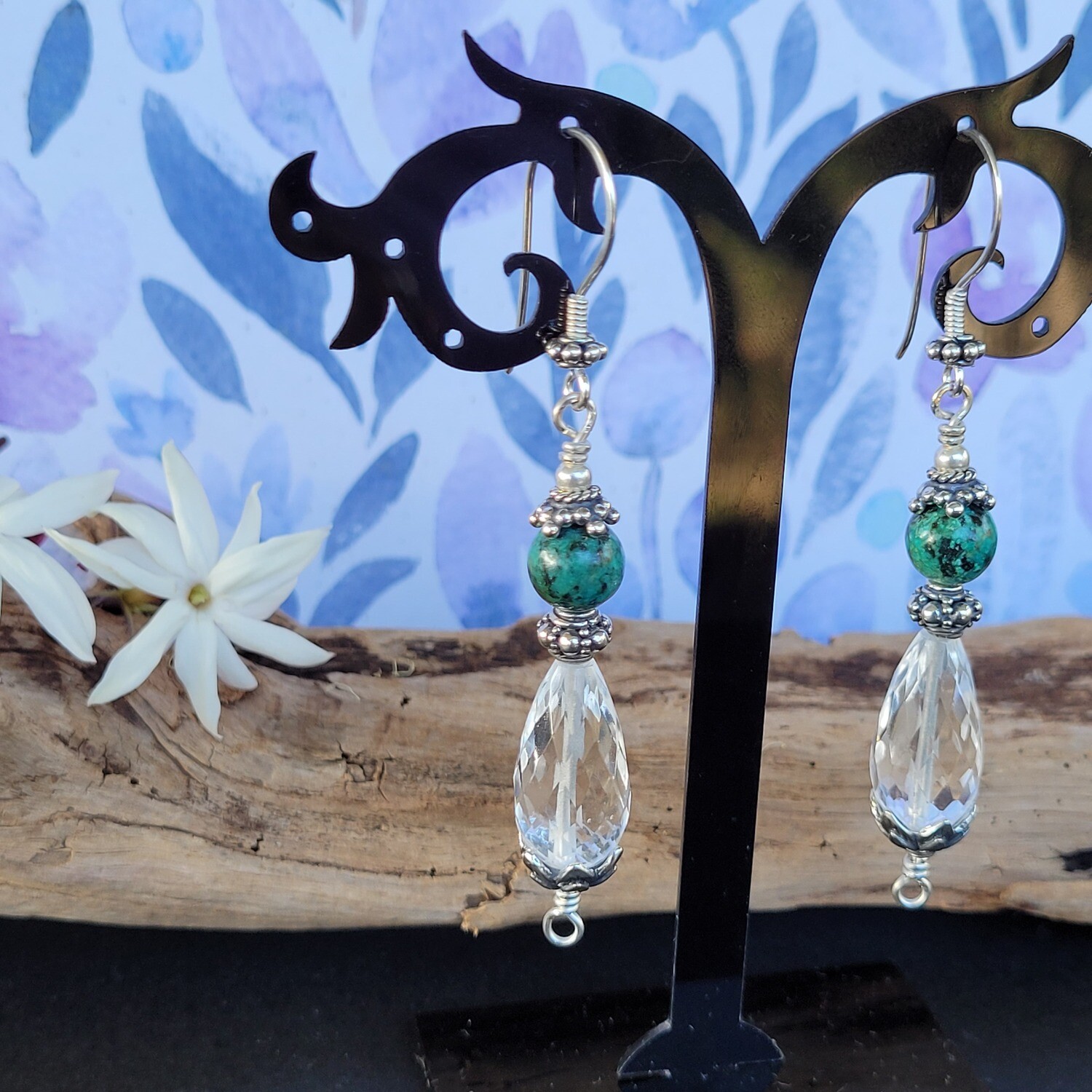 African Turquoise and Clear Quartz Earrings