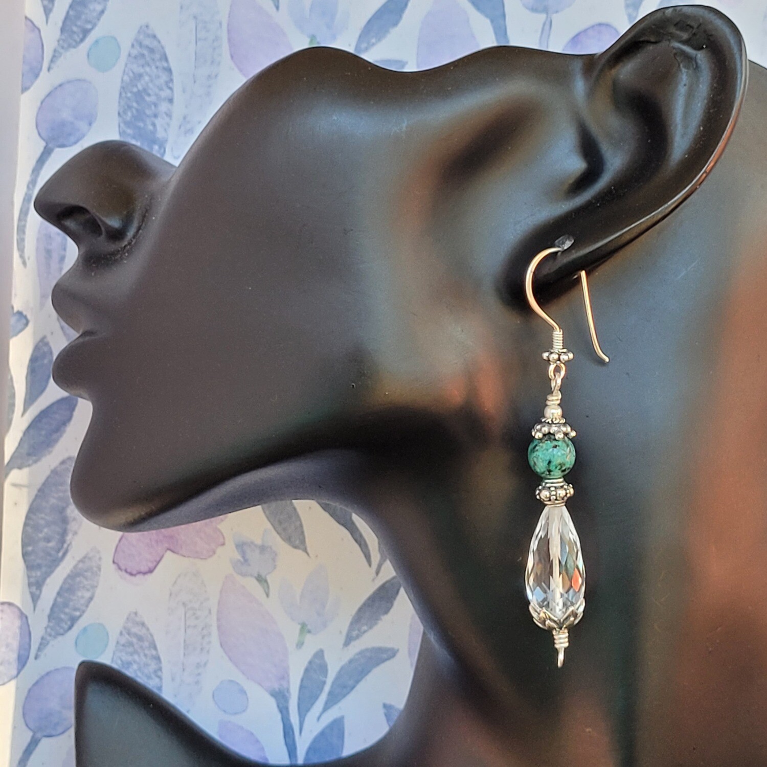 African Turquoise and Clear Quartz Earrings