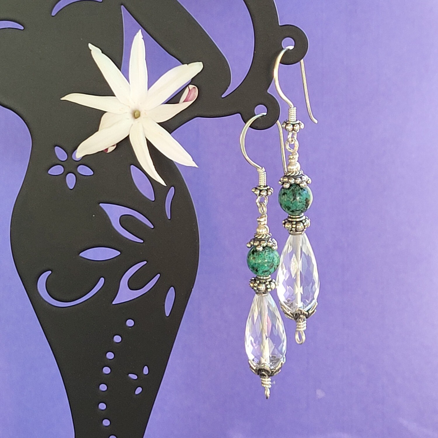 African Turquoise and Clear Quartz Earrings