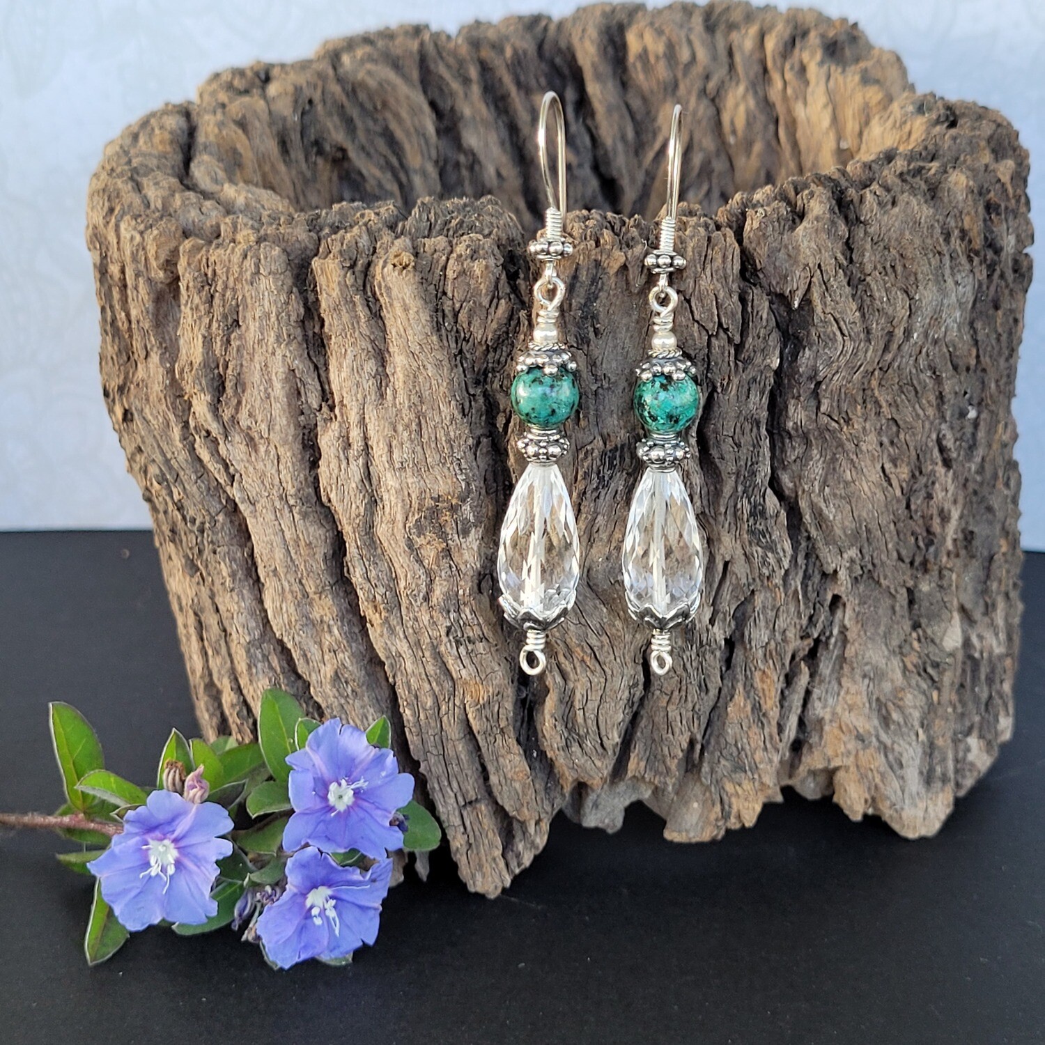 African Turquoise and Clear Quartz Earrings