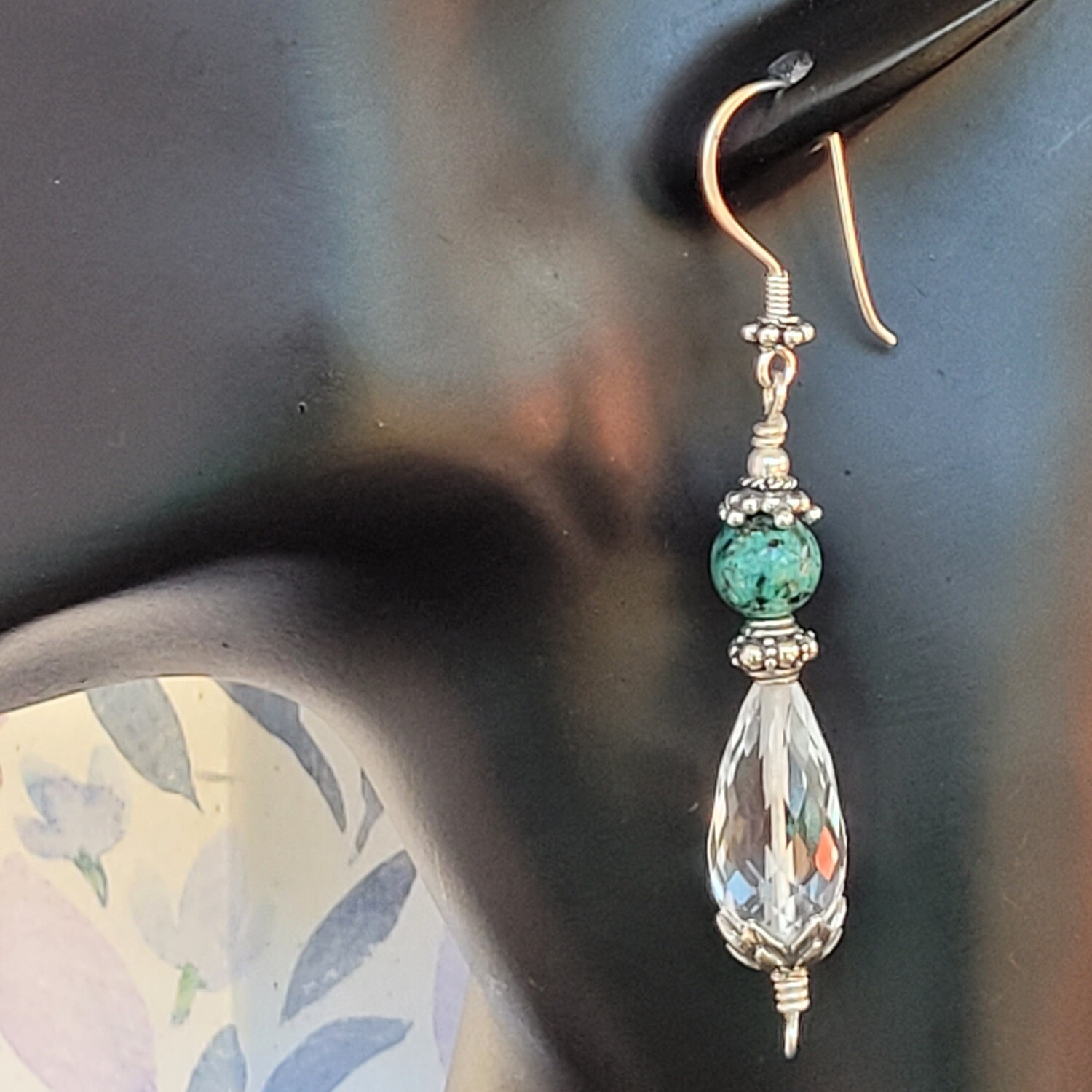 African Turquoise and Clear Quartz Earrings