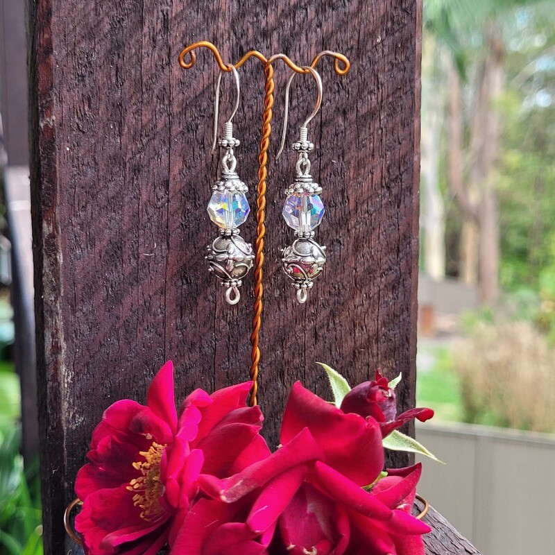 AB Swarovski Crystal and Sterling Silver Flower Earrings