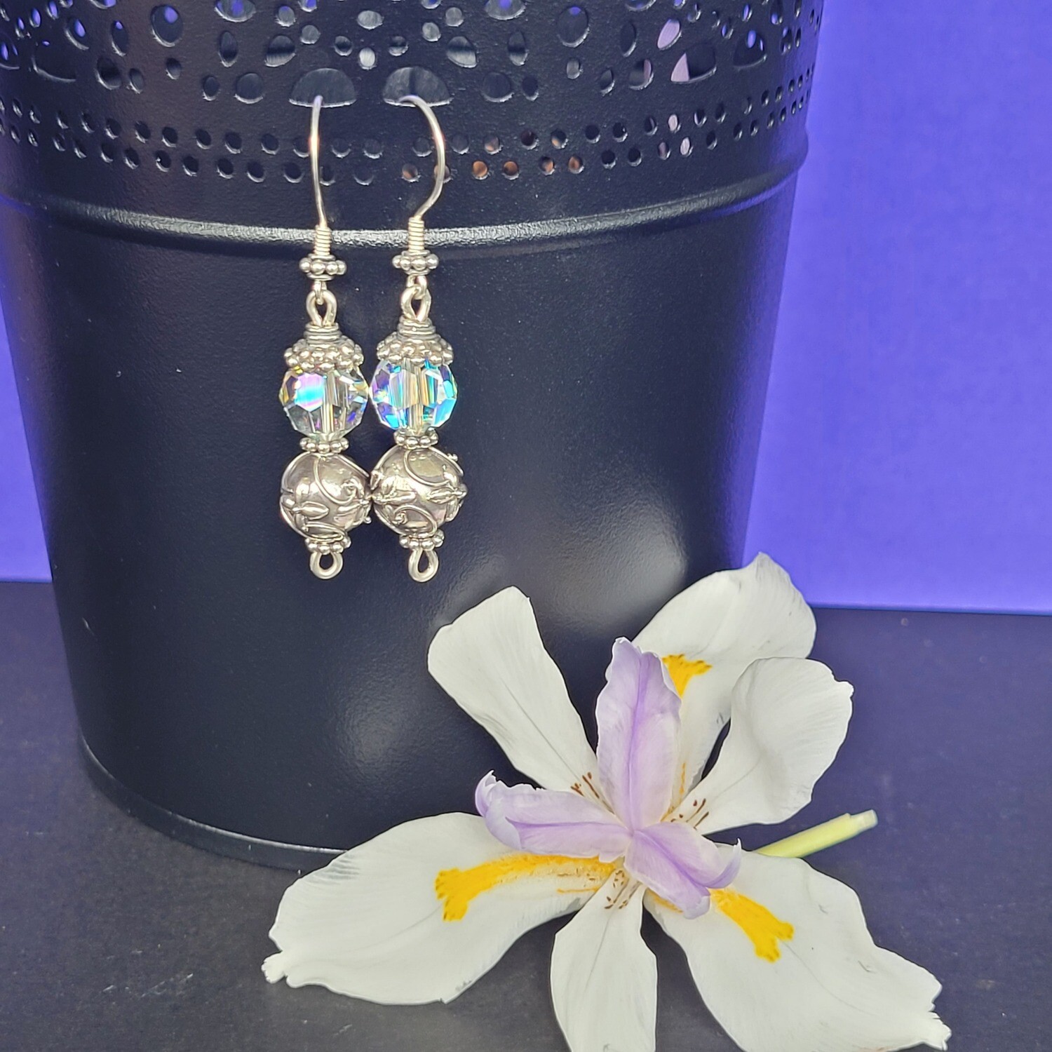 AB Swarovski Crystal and Sterling Silver Flower Earrings