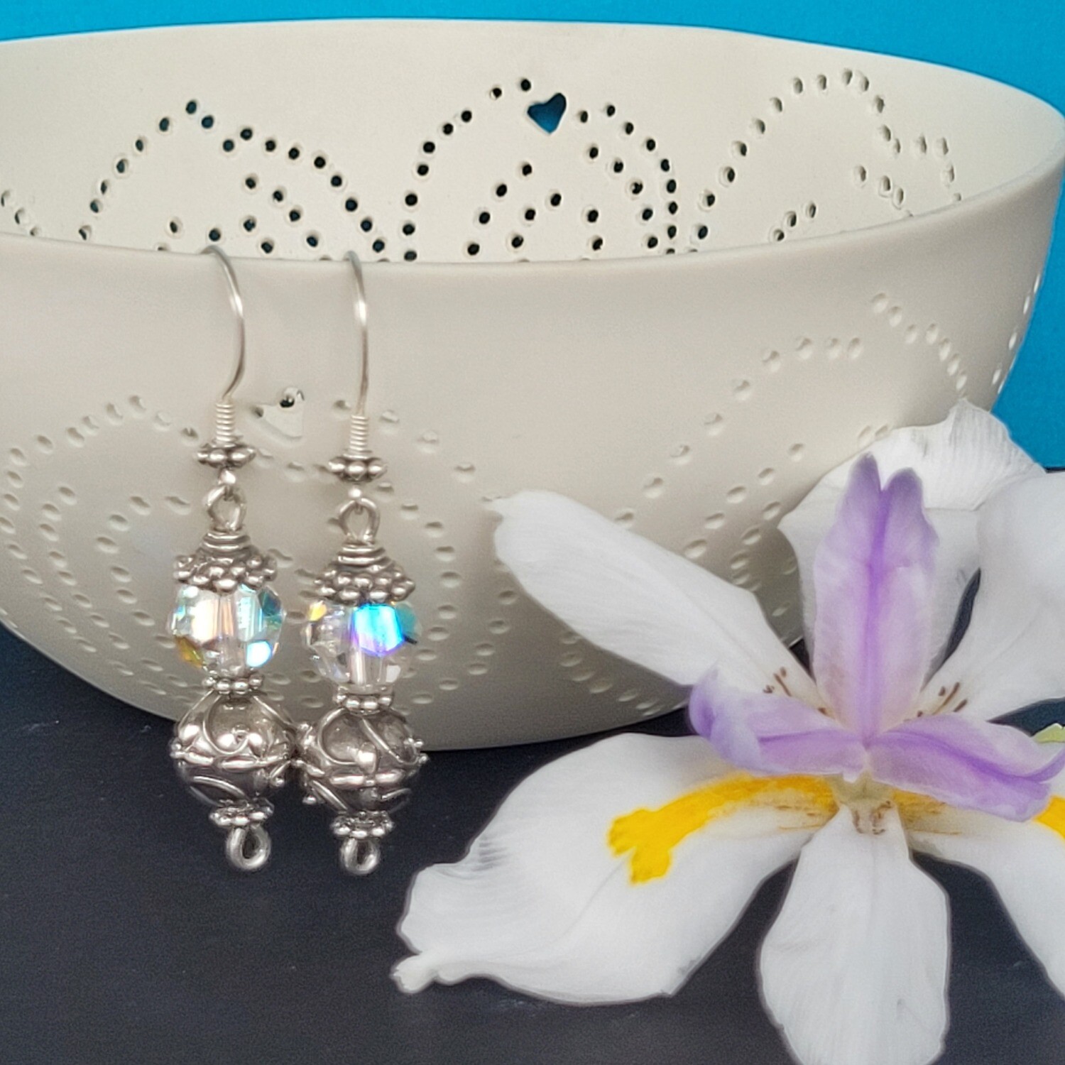 AB Swarovski Crystal and Sterling Silver Flower Earrings