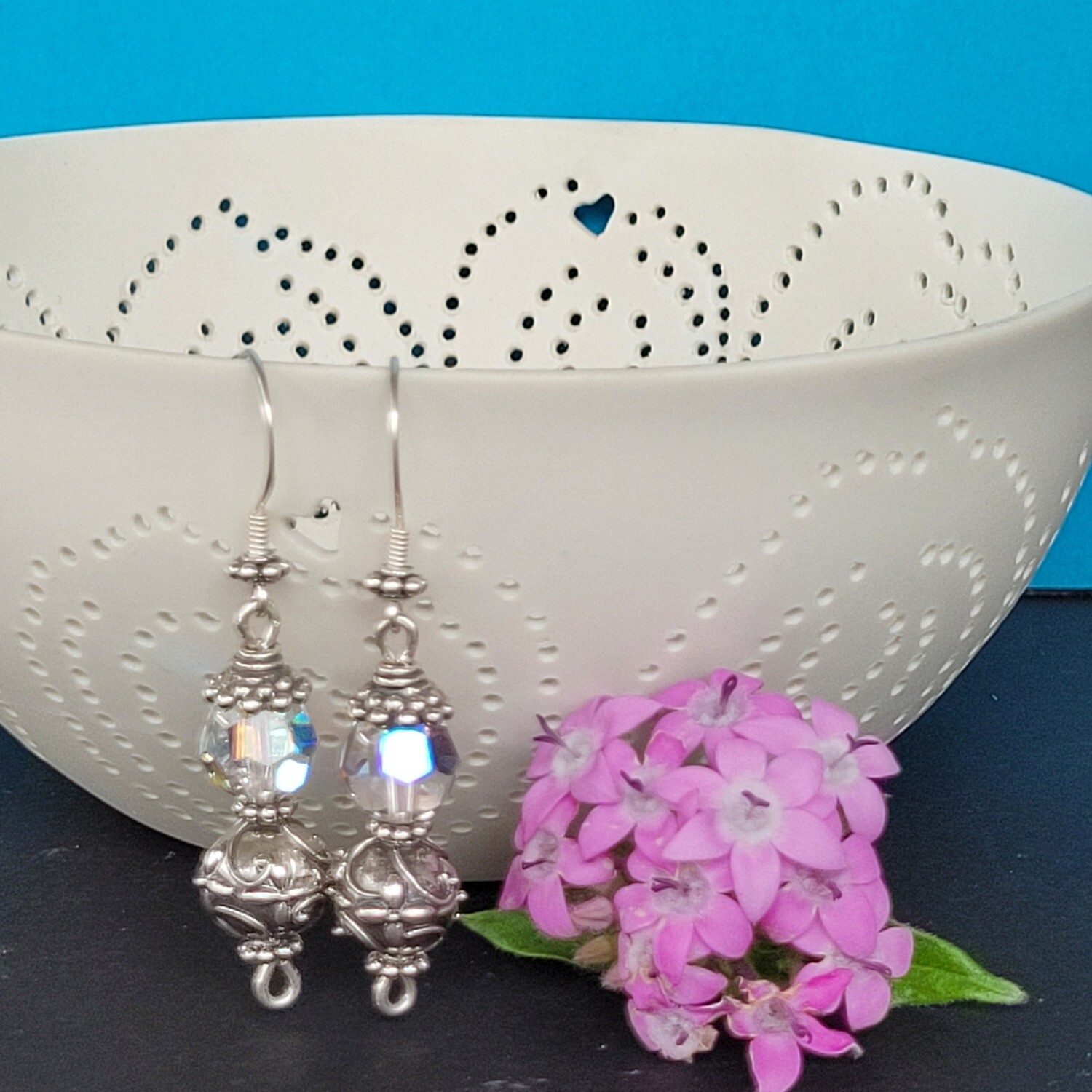 AB Swarovski Crystal and Sterling Silver Flower Earrings