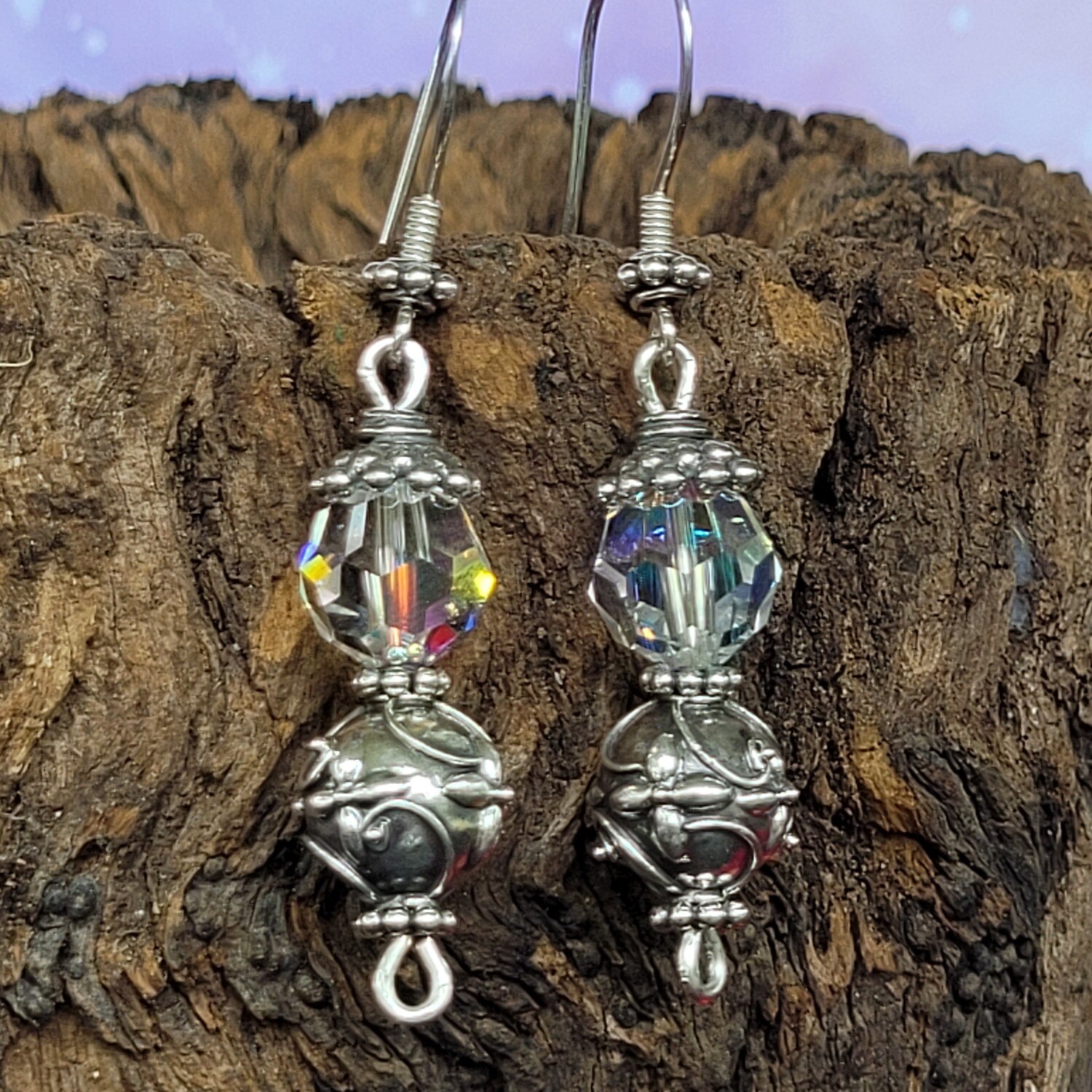 AB Swarovski Crystal and Sterling Silver Flower Earrings