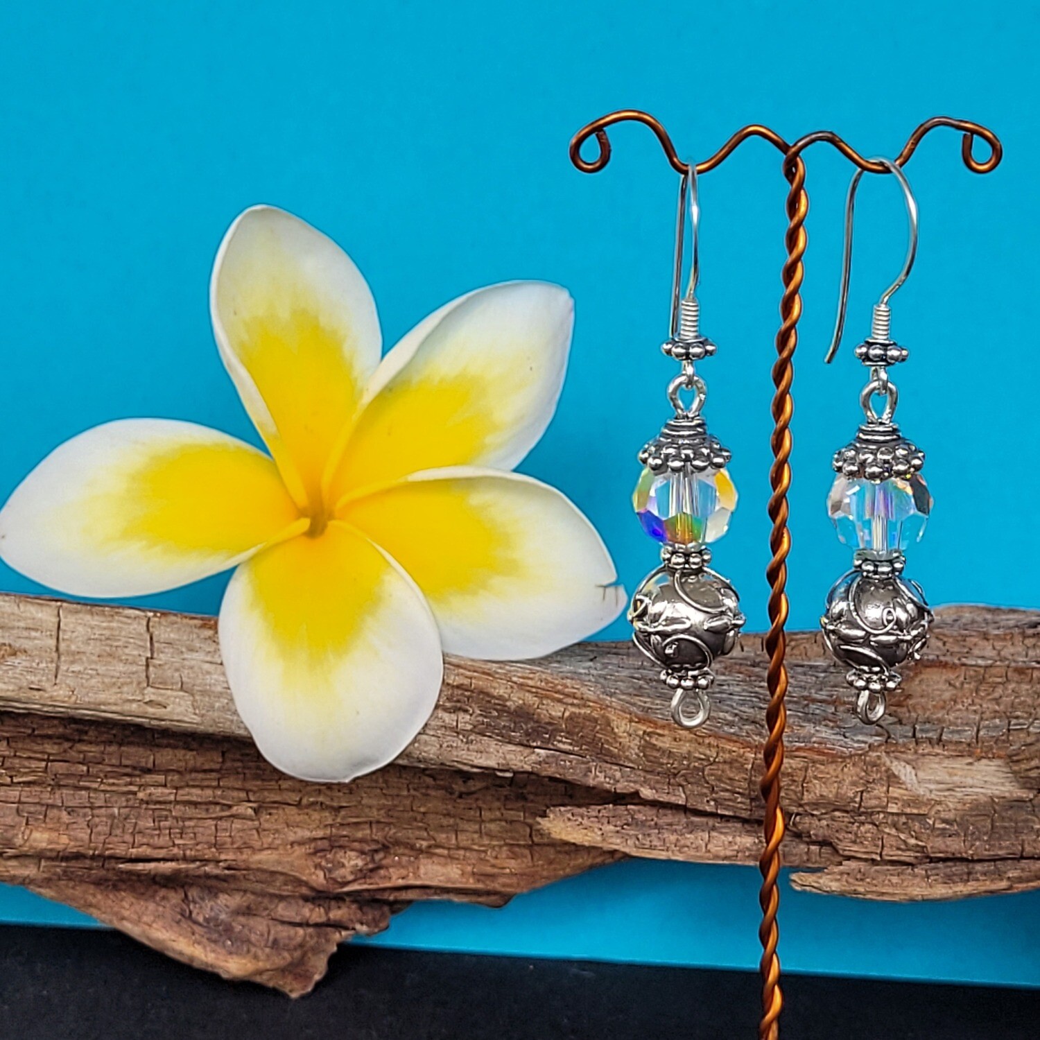 AB Swarovski Crystal and Sterling Silver Flower Earrings