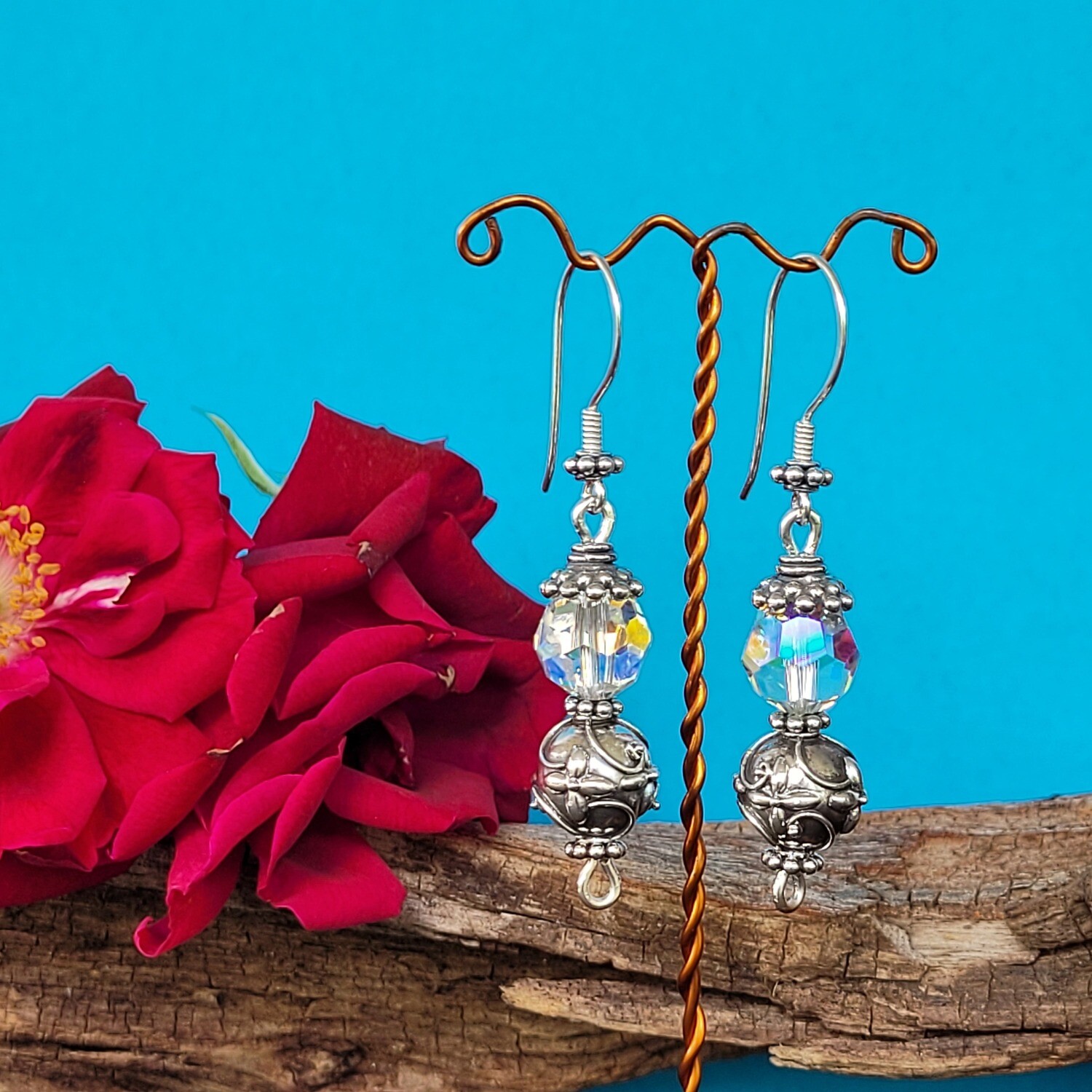 AB Swarovski Crystal and Sterling Silver Flower Earrings