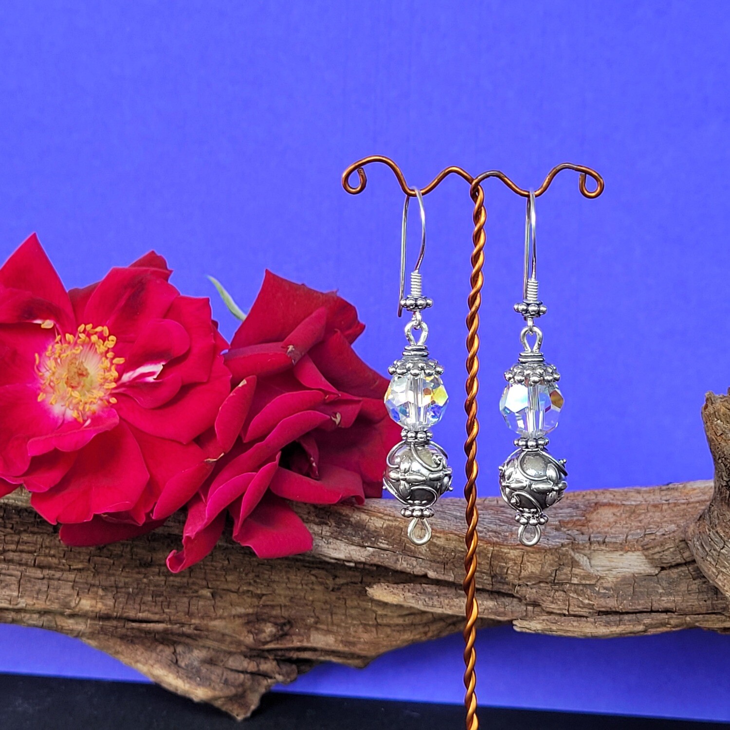 AB Swarovski Crystal and Sterling Silver Flower Earrings