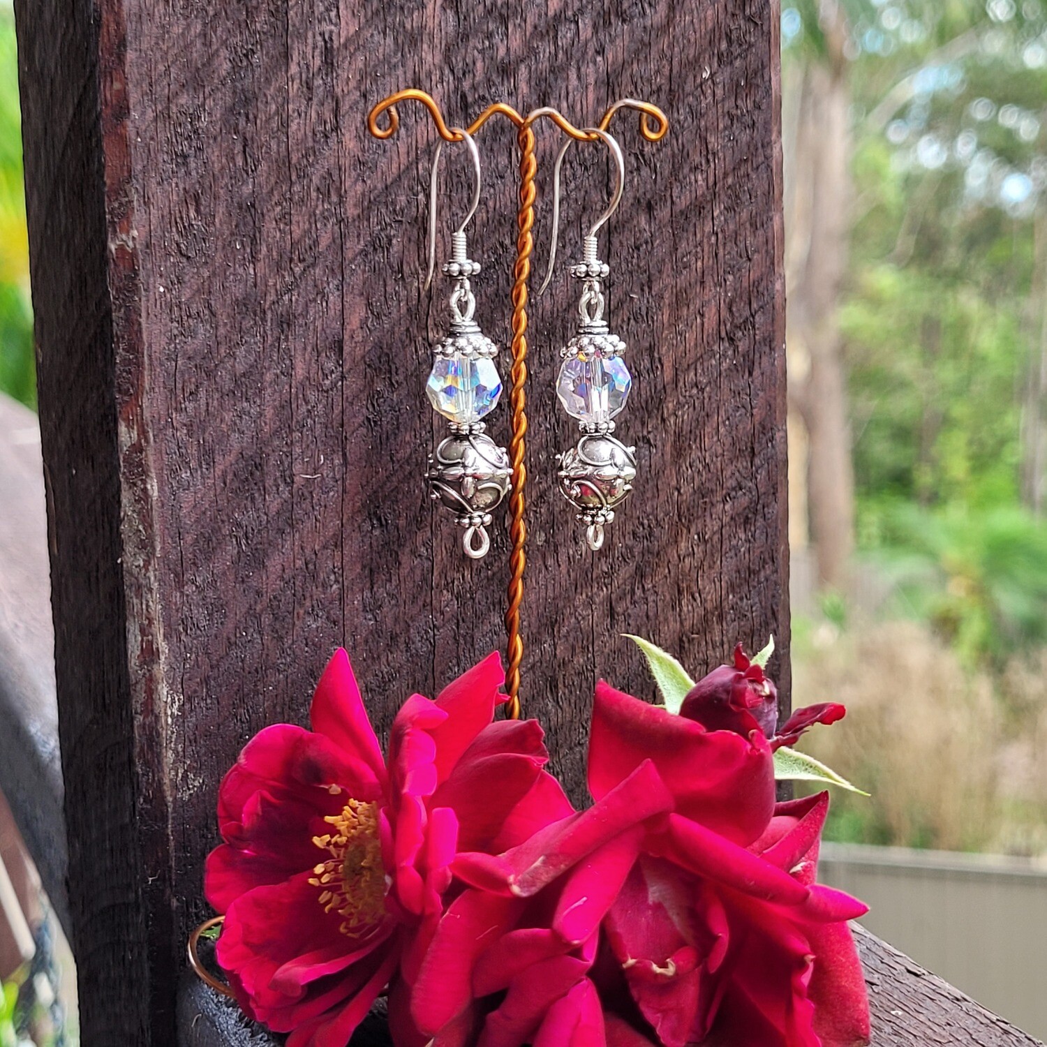 AB Swarovski Crystal and Sterling Silver Flower Earrings