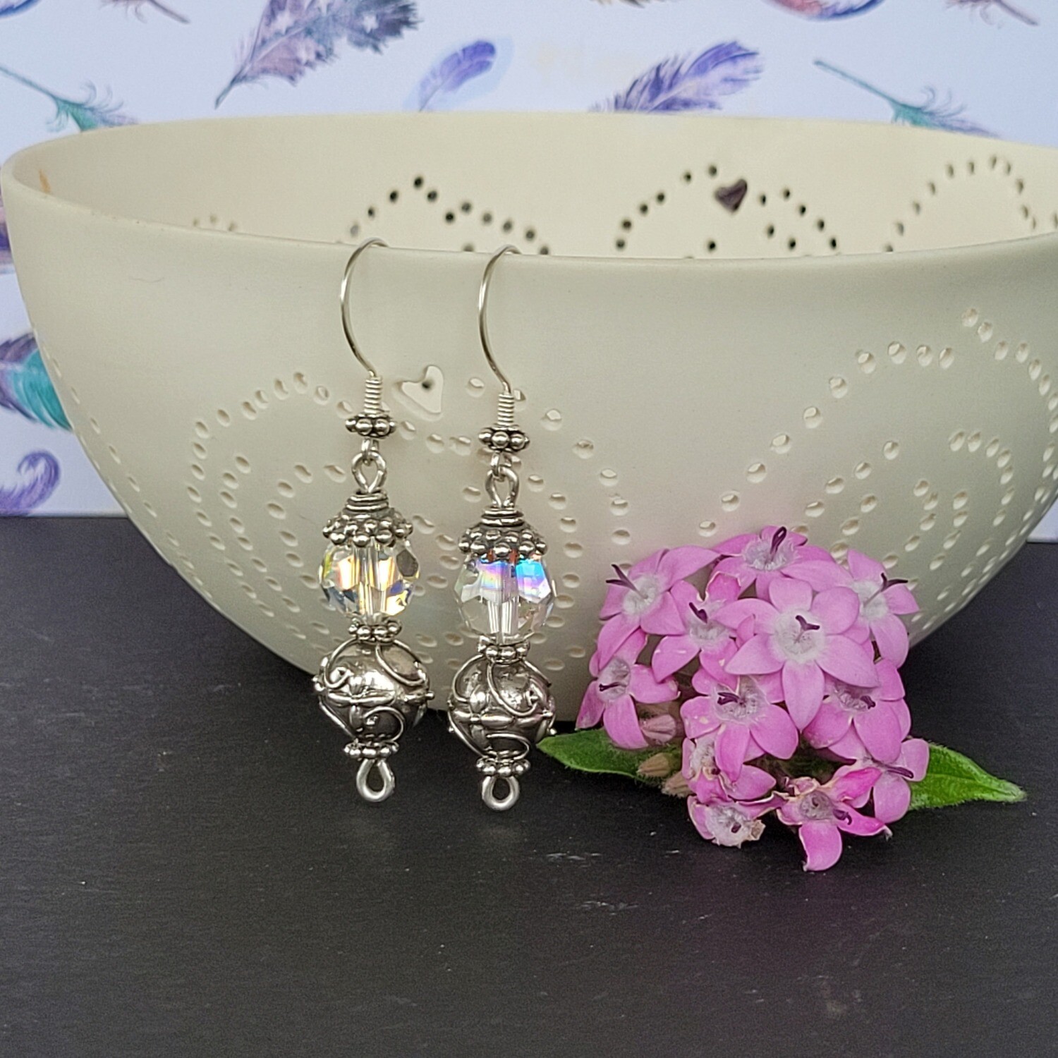AB Swarovski Crystal and Sterling Silver Flower Earrings