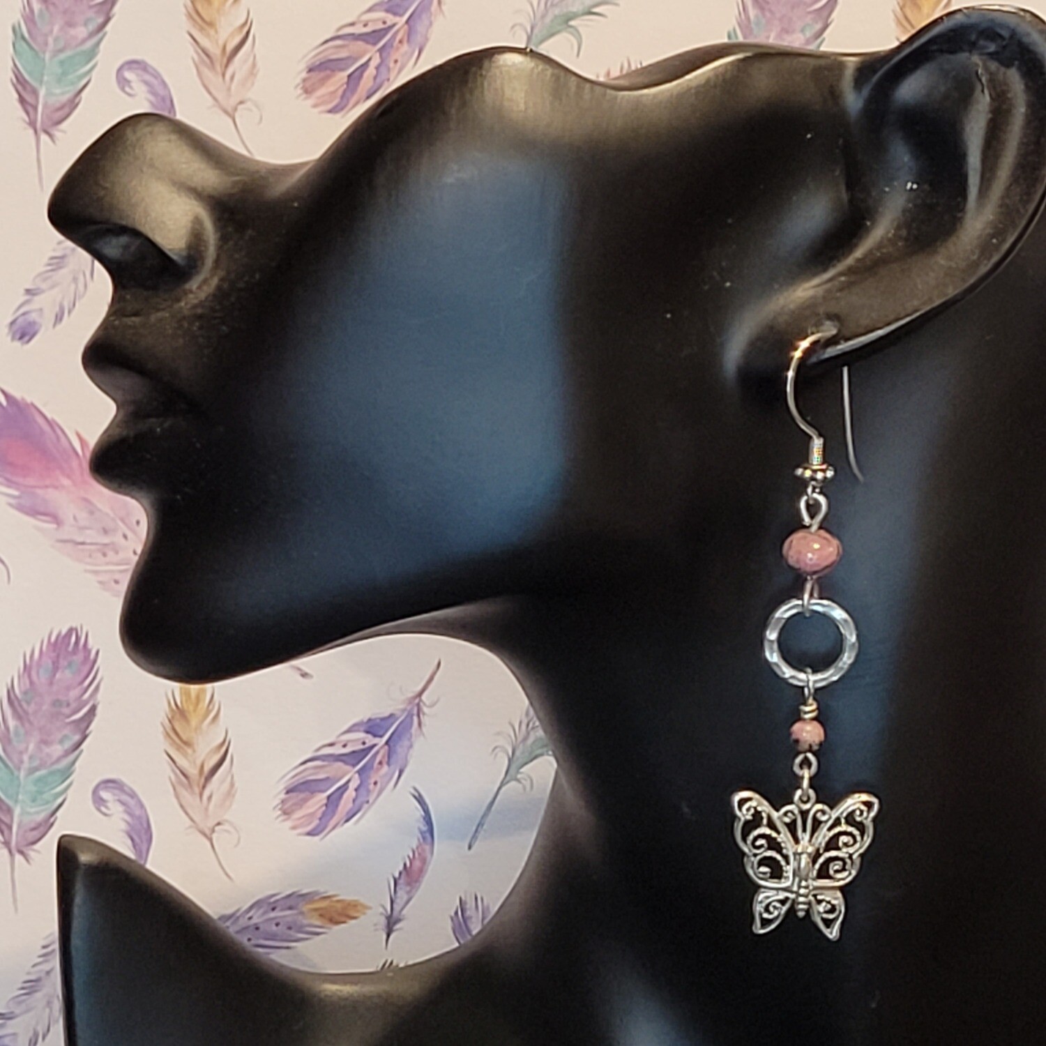 Sterling Silver and Rhodonite Butterfly Earrings