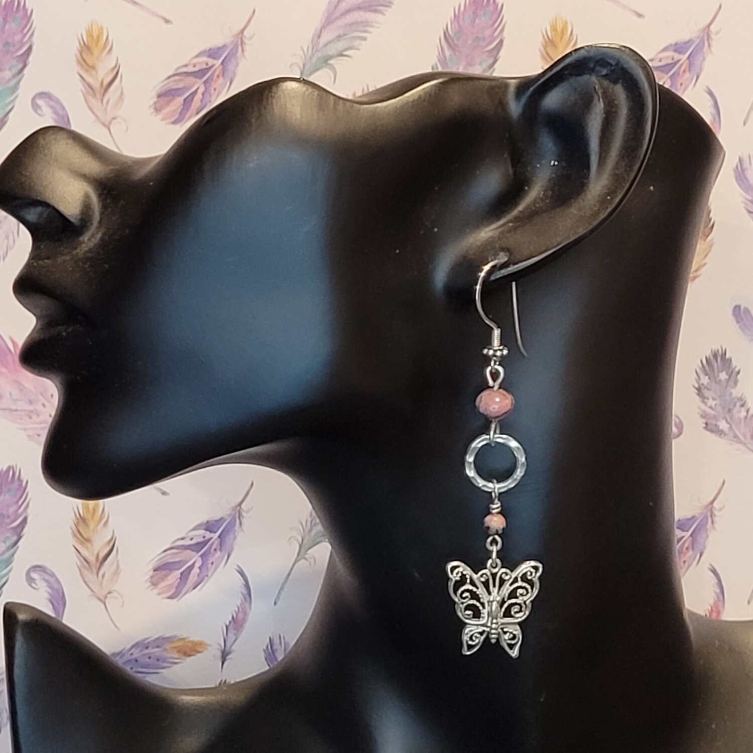 Sterling Silver and Rhodonite Butterfly Earrings