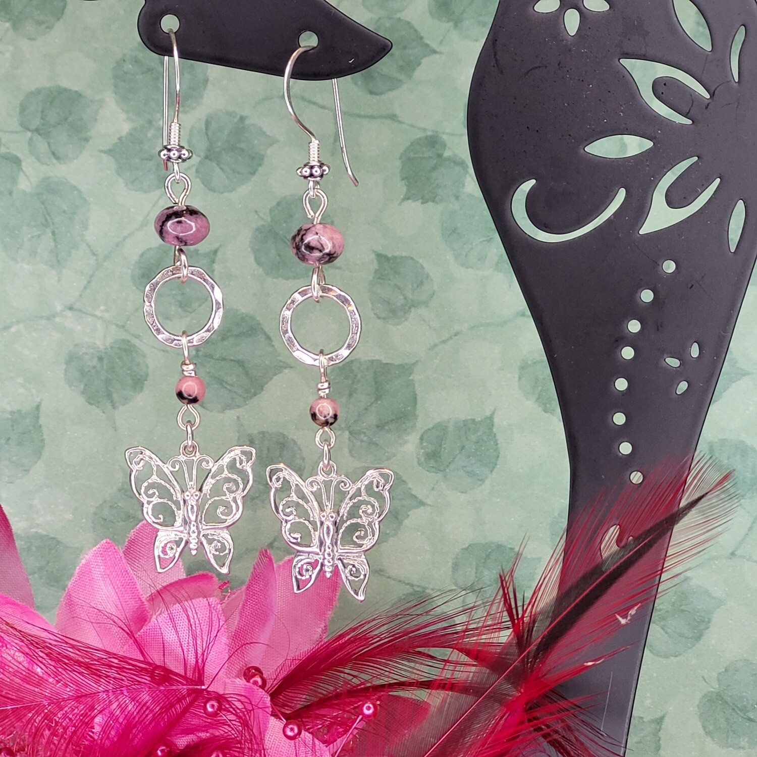 Sterling Silver and Rhodonite Butterfly Earrings