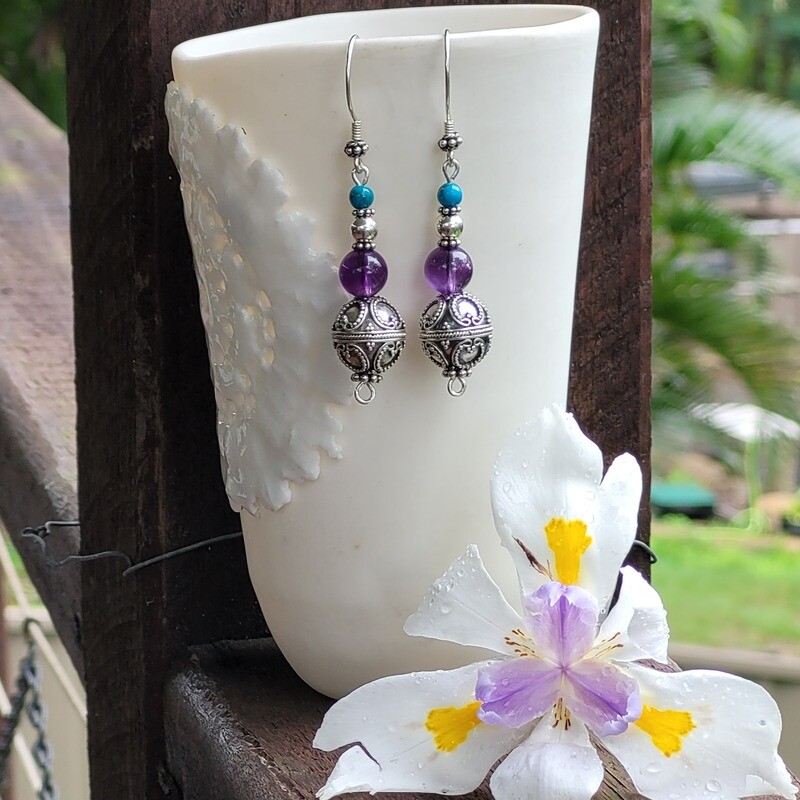 Amethyst, Turquoise and Sterling Silver Earrings