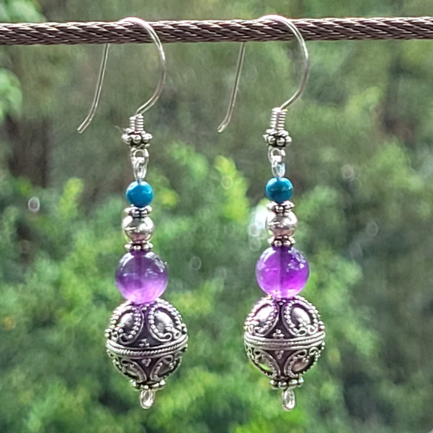 Amethyst, Turquoise and Sterling Silver Earrings