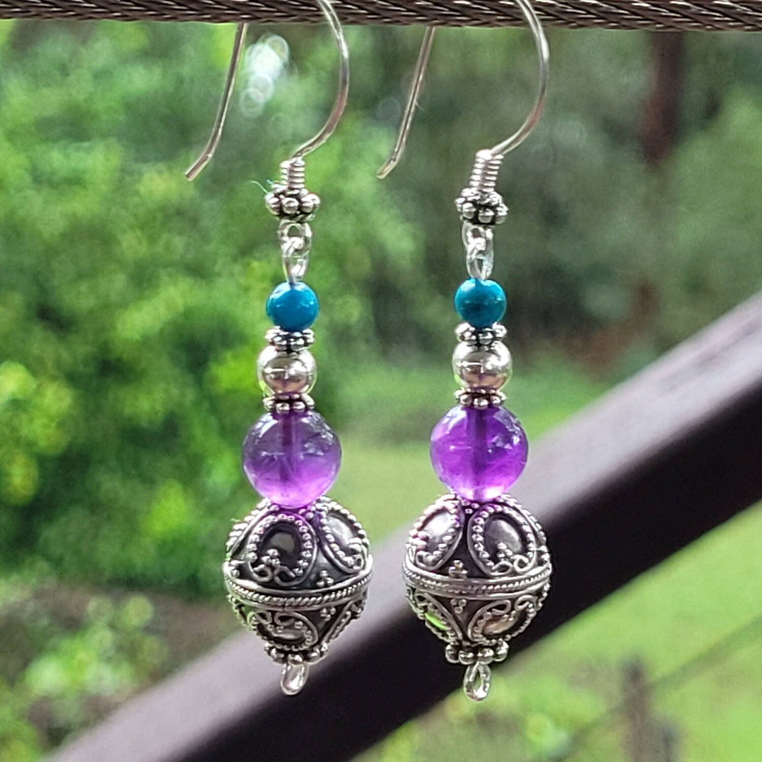 Amethyst, Turquoise and Sterling Silver Earrings