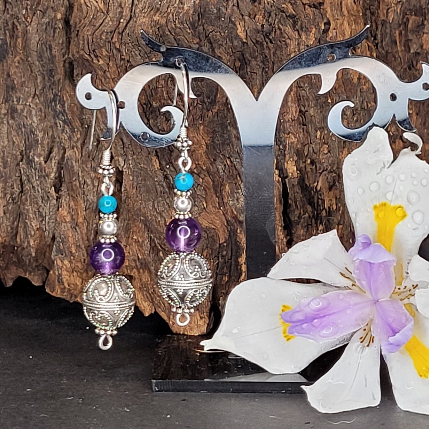 Amethyst, Turquoise and Sterling Silver Earrings