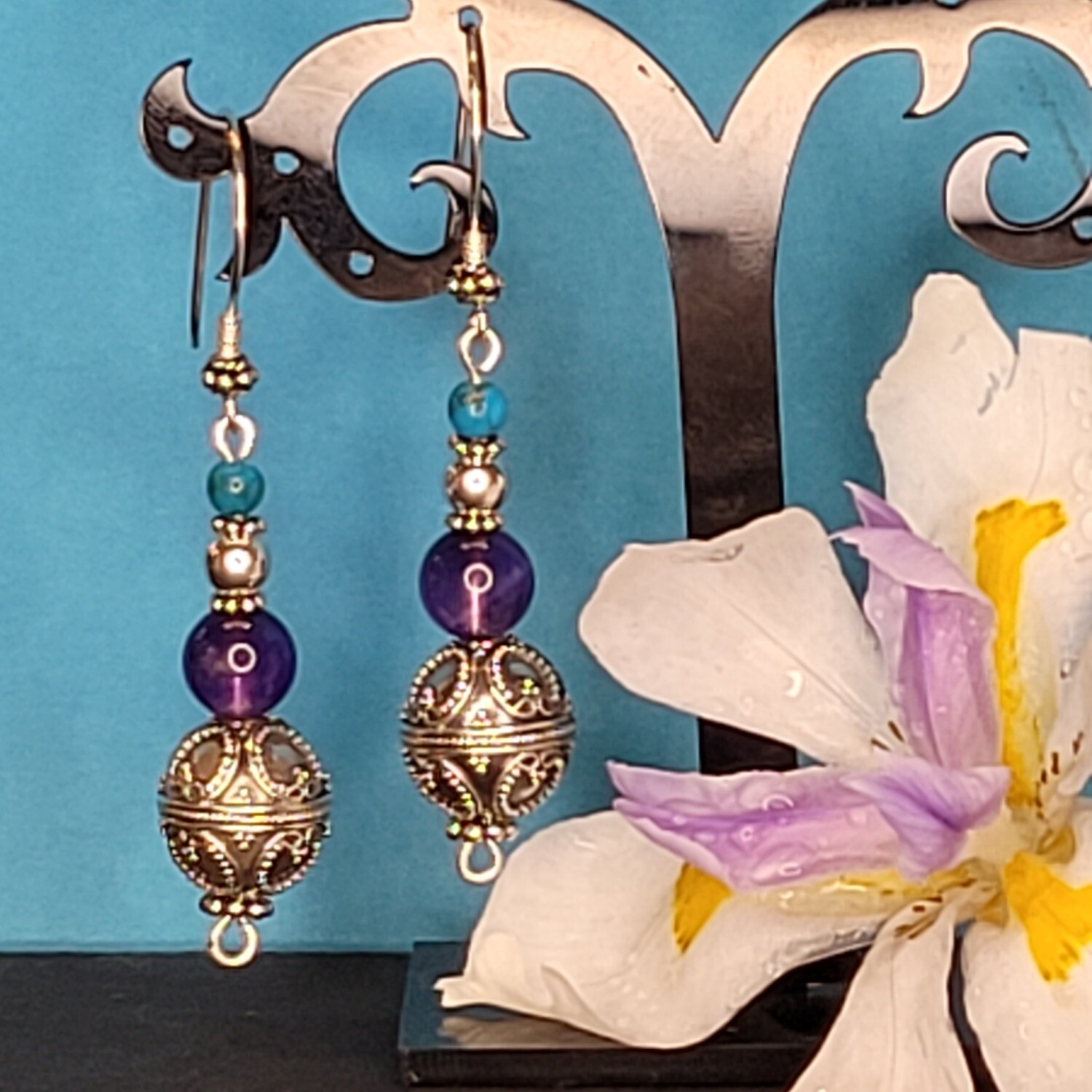 Amethyst, Turquoise and Sterling Silver Earrings