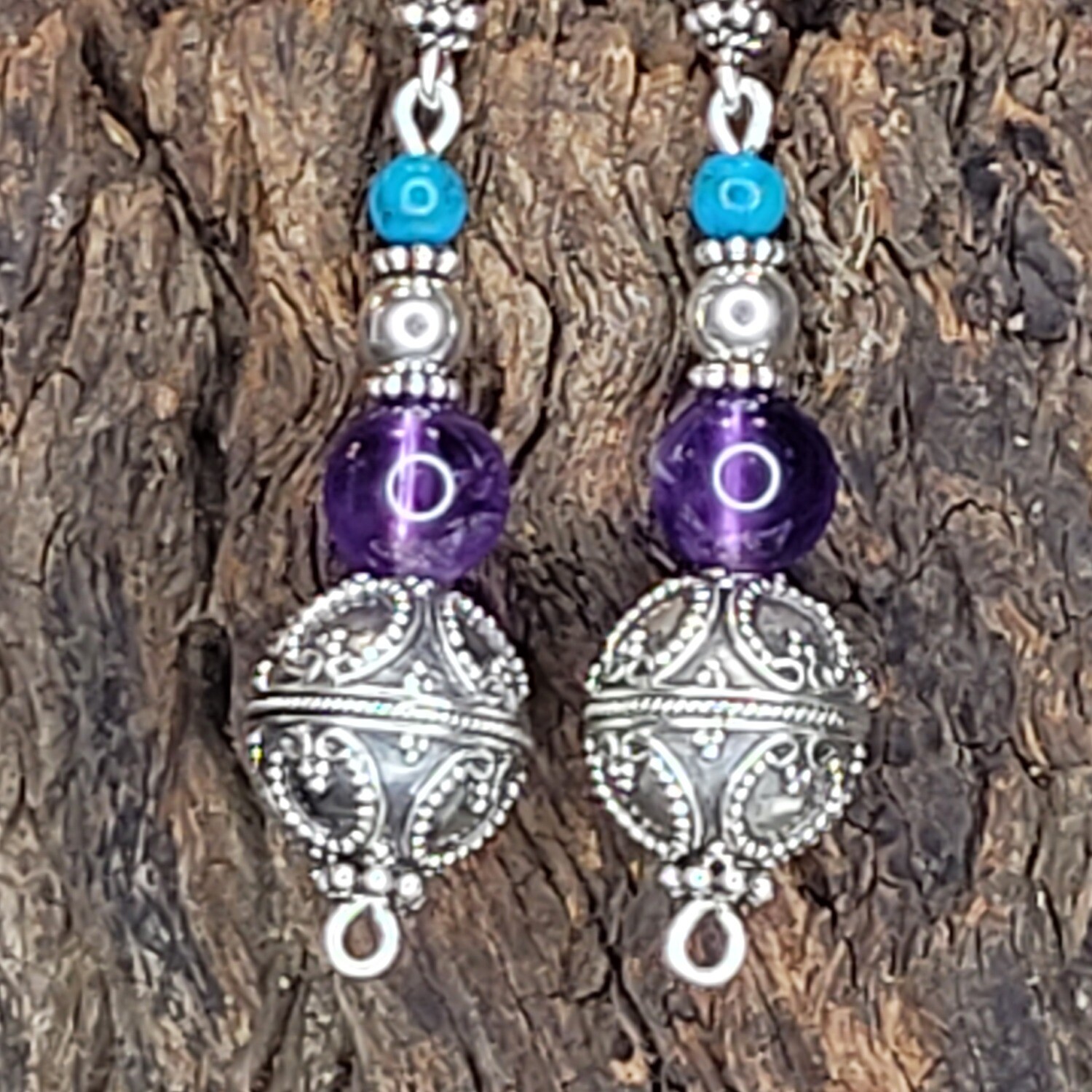 Amethyst, Turquoise and Sterling Silver Earrings