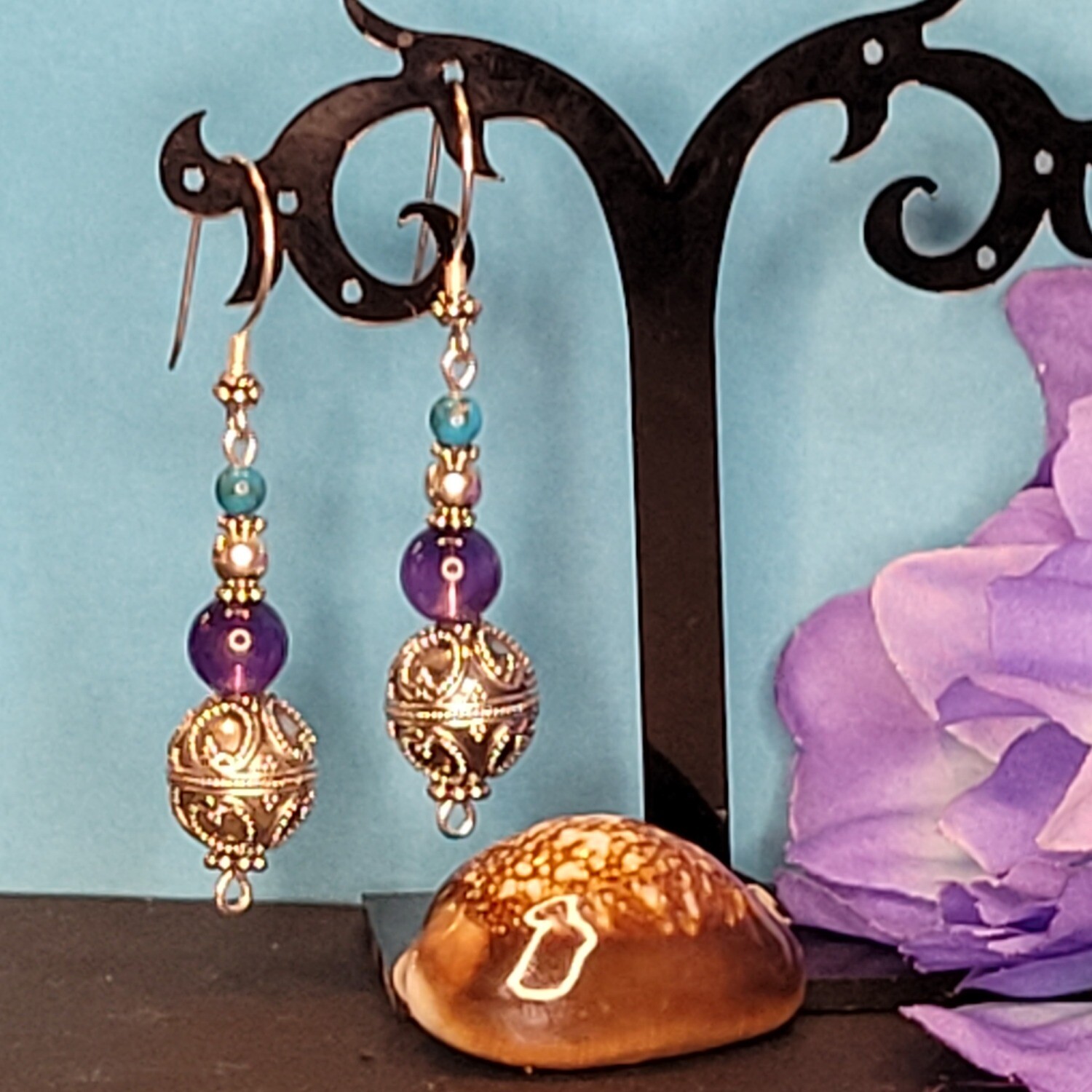 Amethyst, Turquoise and Sterling Silver Earrings
