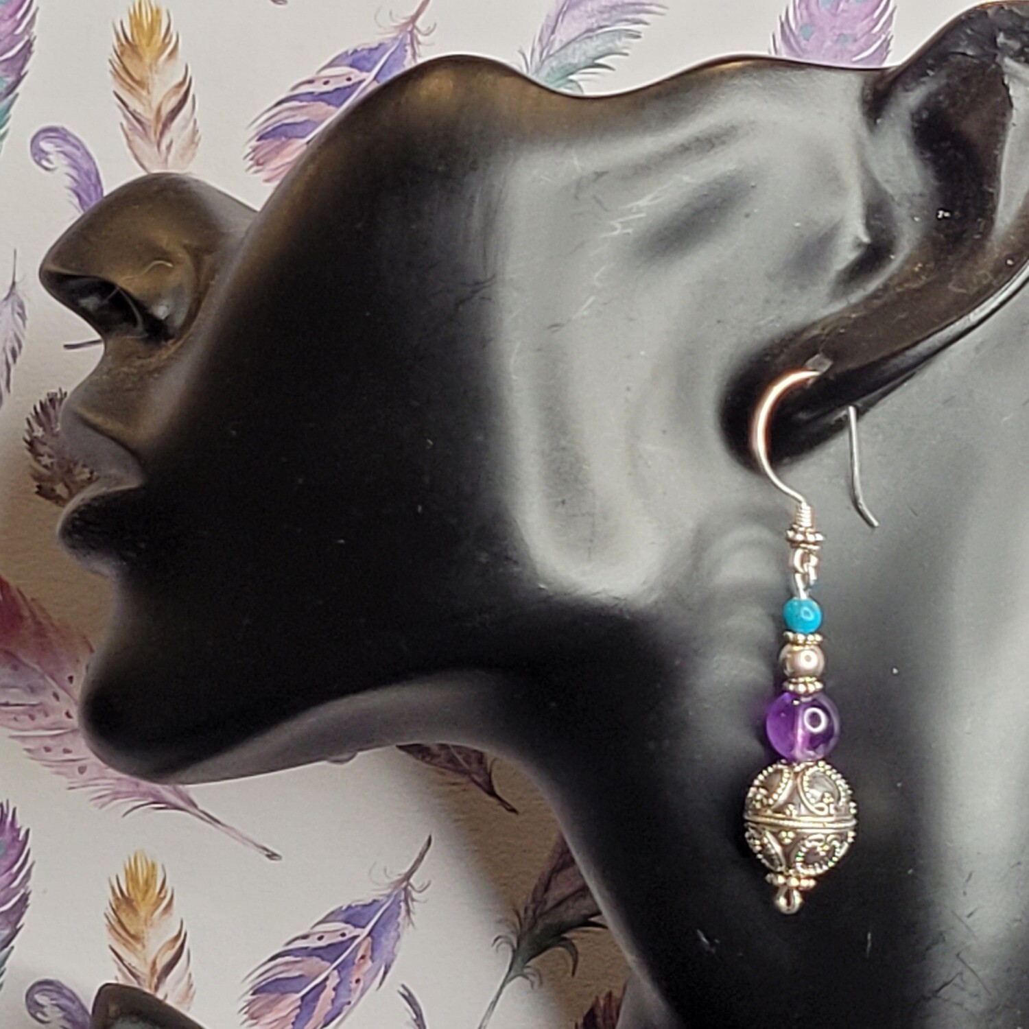 Amethyst, Turquoise and Sterling Silver Earrings