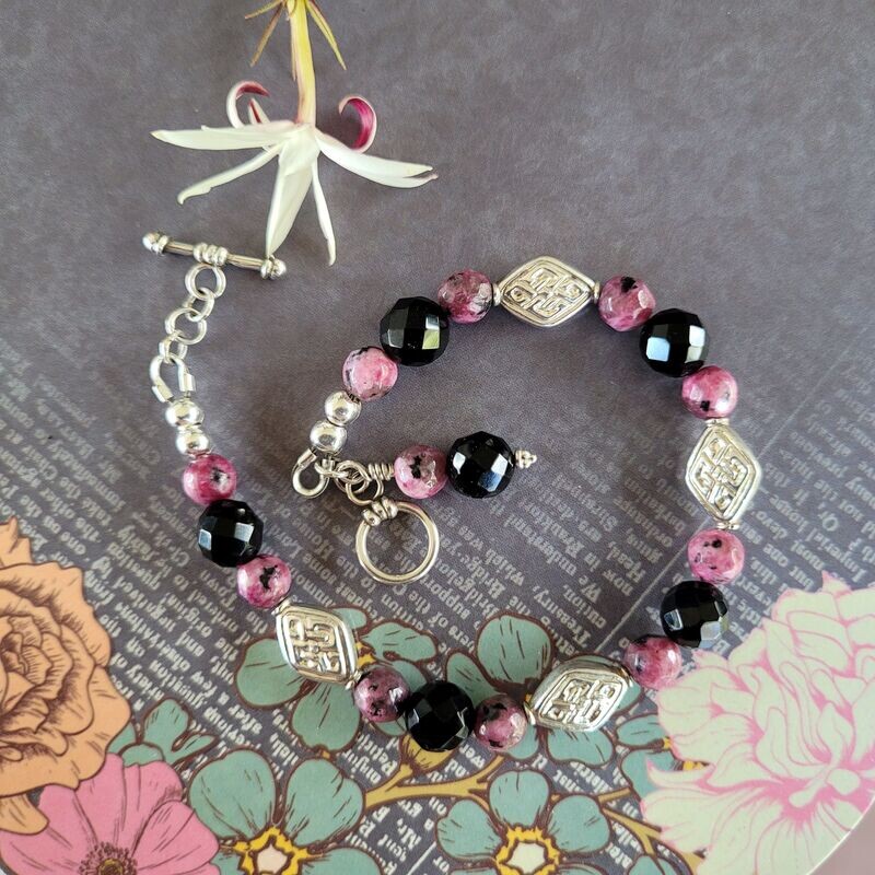 Black Onyx and Rhodonite Sterling Silver Bracelet