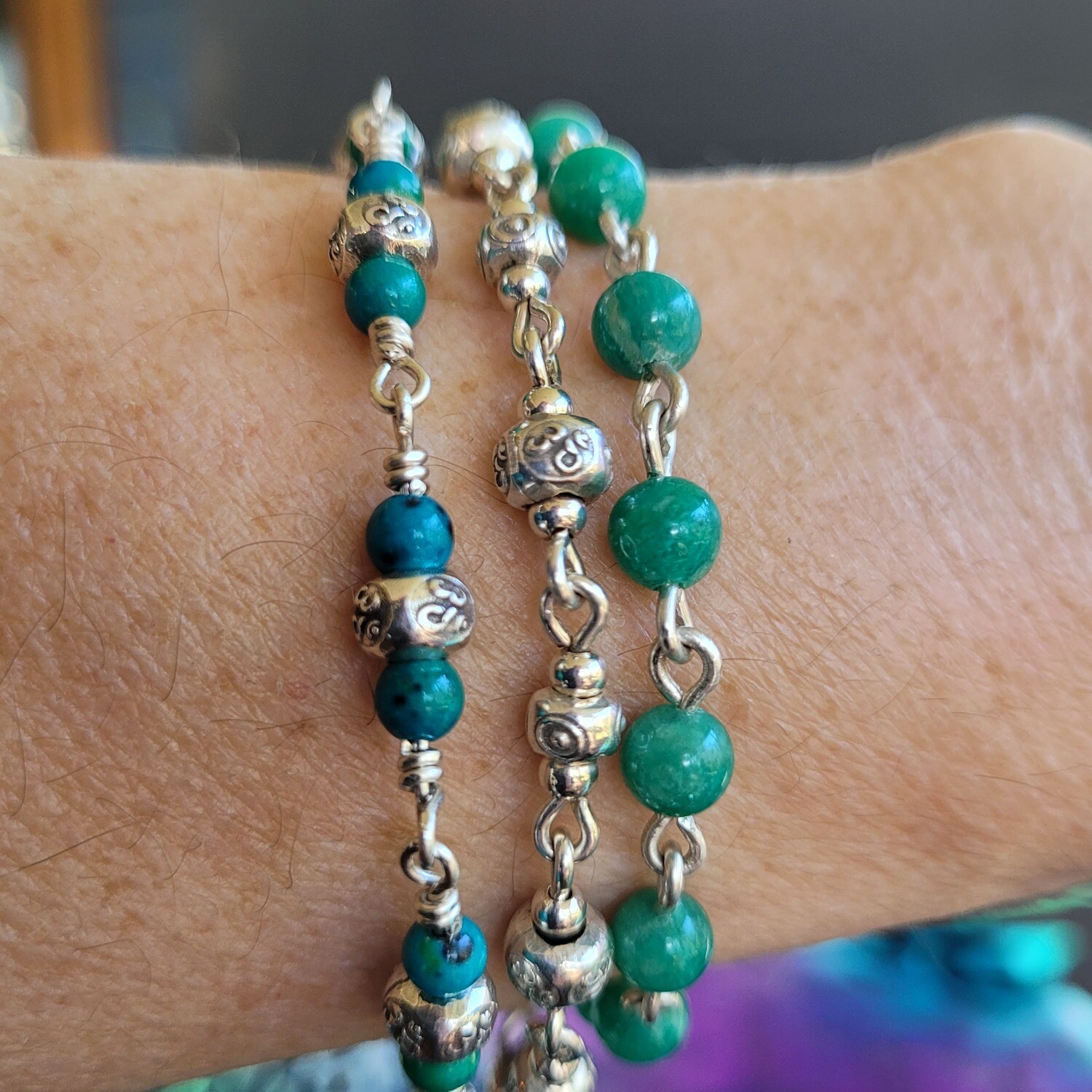 Amazonite and Sterling Silver Linked Bracelet