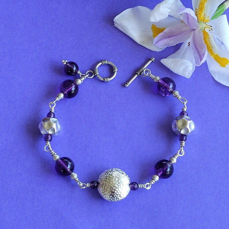 Amethyst and Sterling Silver linked Bracelet