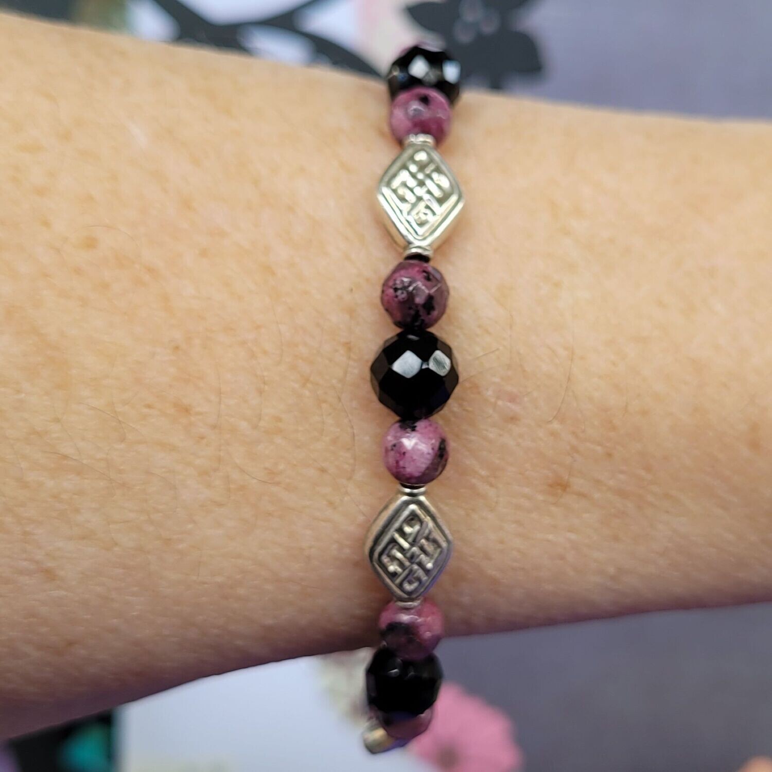 Black Onyx and Rhodonite Sterling Silver Bracelet