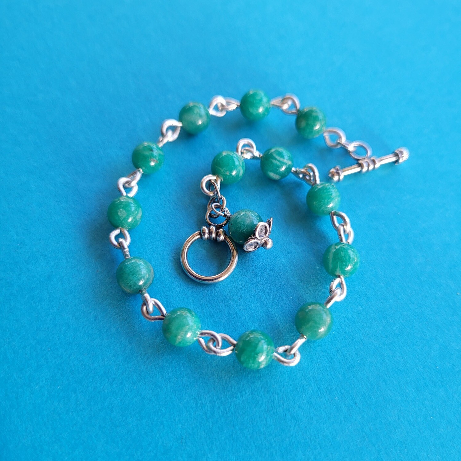 Amazonite and Sterling Silver Linked Bracelet